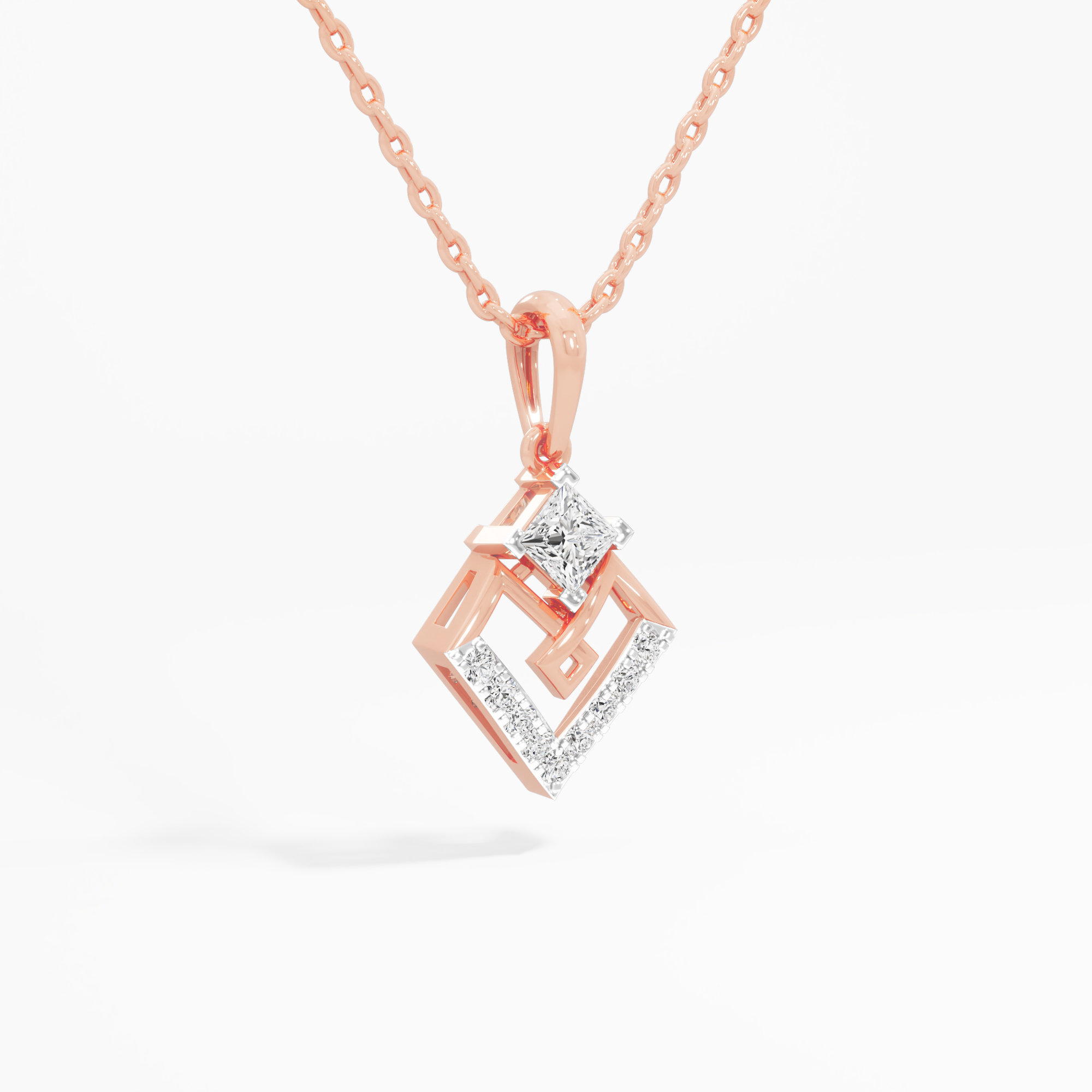 Gilded Interlock Charms Pendants | Pendant Only (Chain Sold Separately) in 9KT Rose Gold (Diamond Quality: FG-VVS VS)