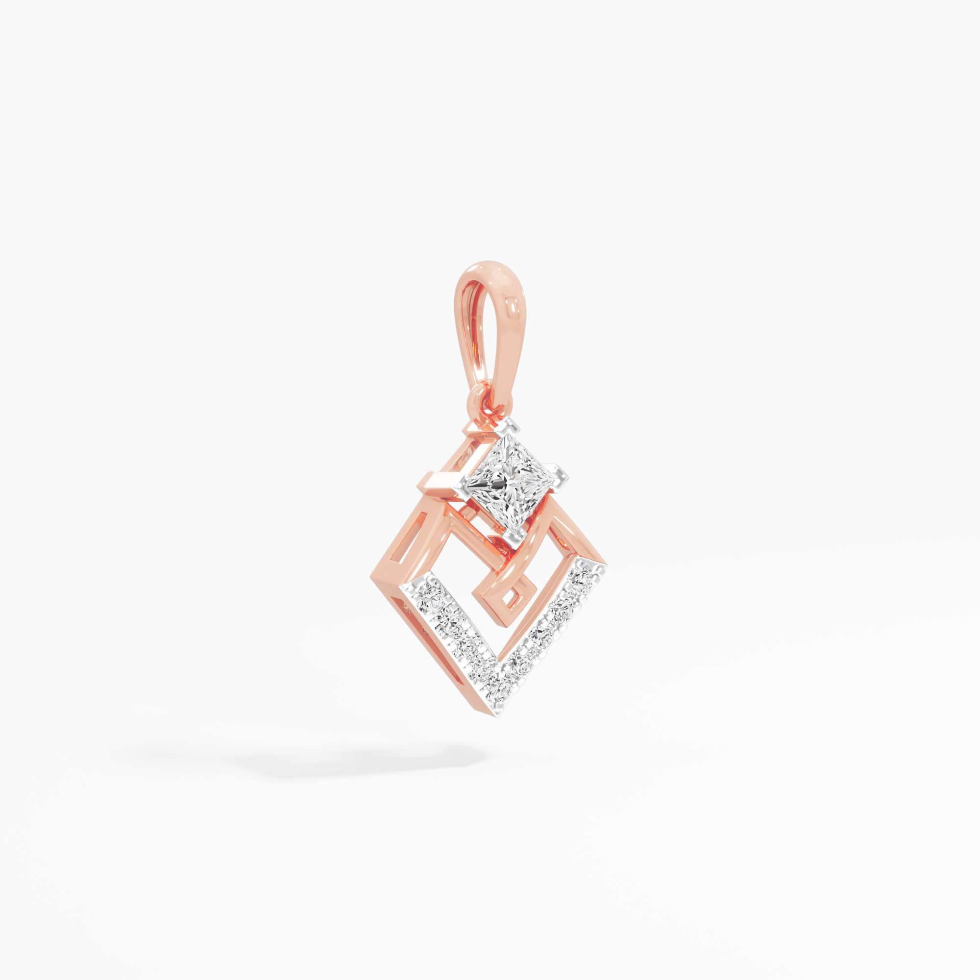 Gilded Interlock Charms Pendants | Pendant Only (Chain Sold Separately) in 9KT Rose Gold (Diamond Quality: FG-VVS VS)