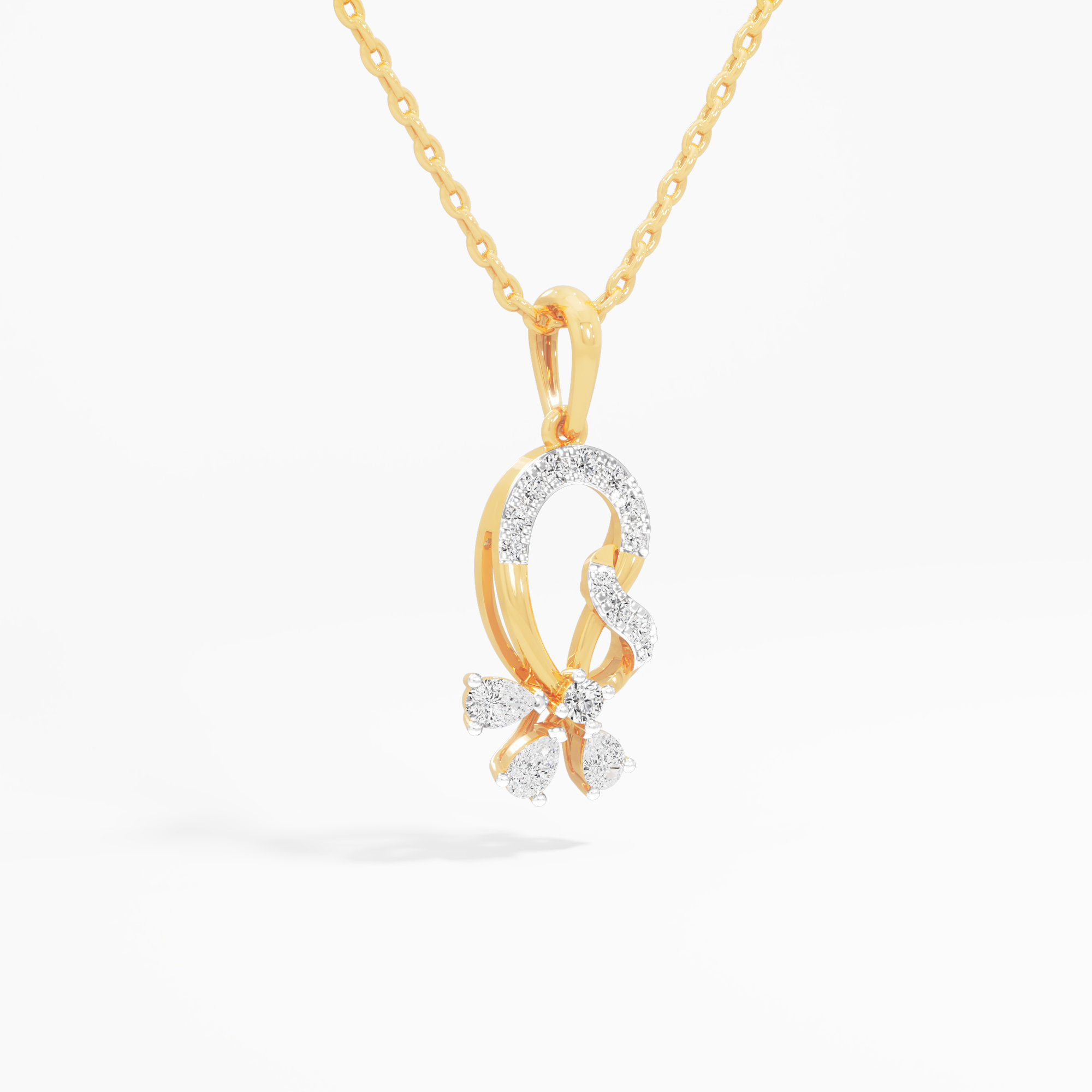 Scroll Bloom Diamond Pendant | Chain Available Separately in 9KT Yellow Gold (Diamond Quality: FG-VVS VS)