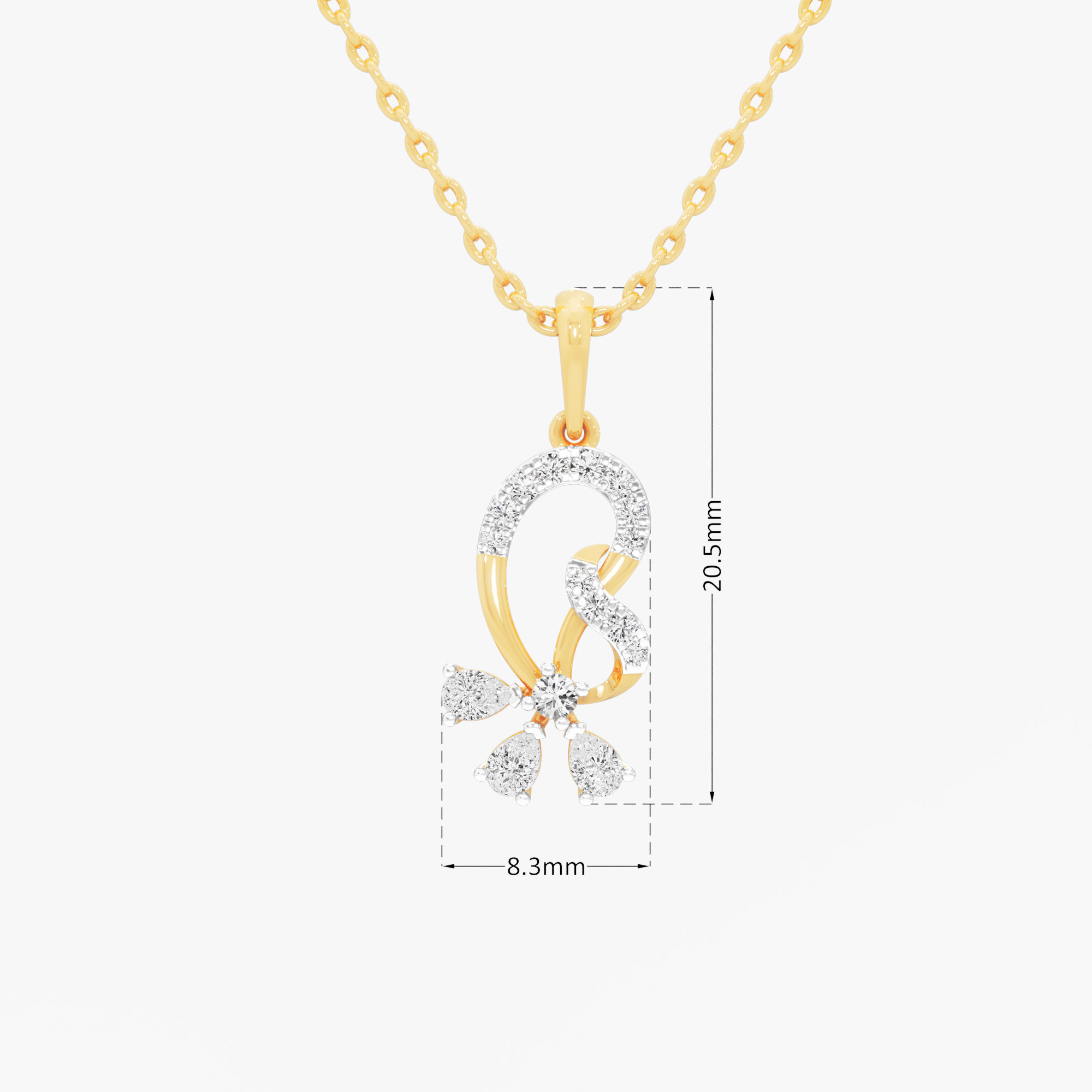 Scroll Bloom Diamond Pendant | Chain Available Separately in 9KT Yellow Gold (Diamond Quality: FG-VVS VS)