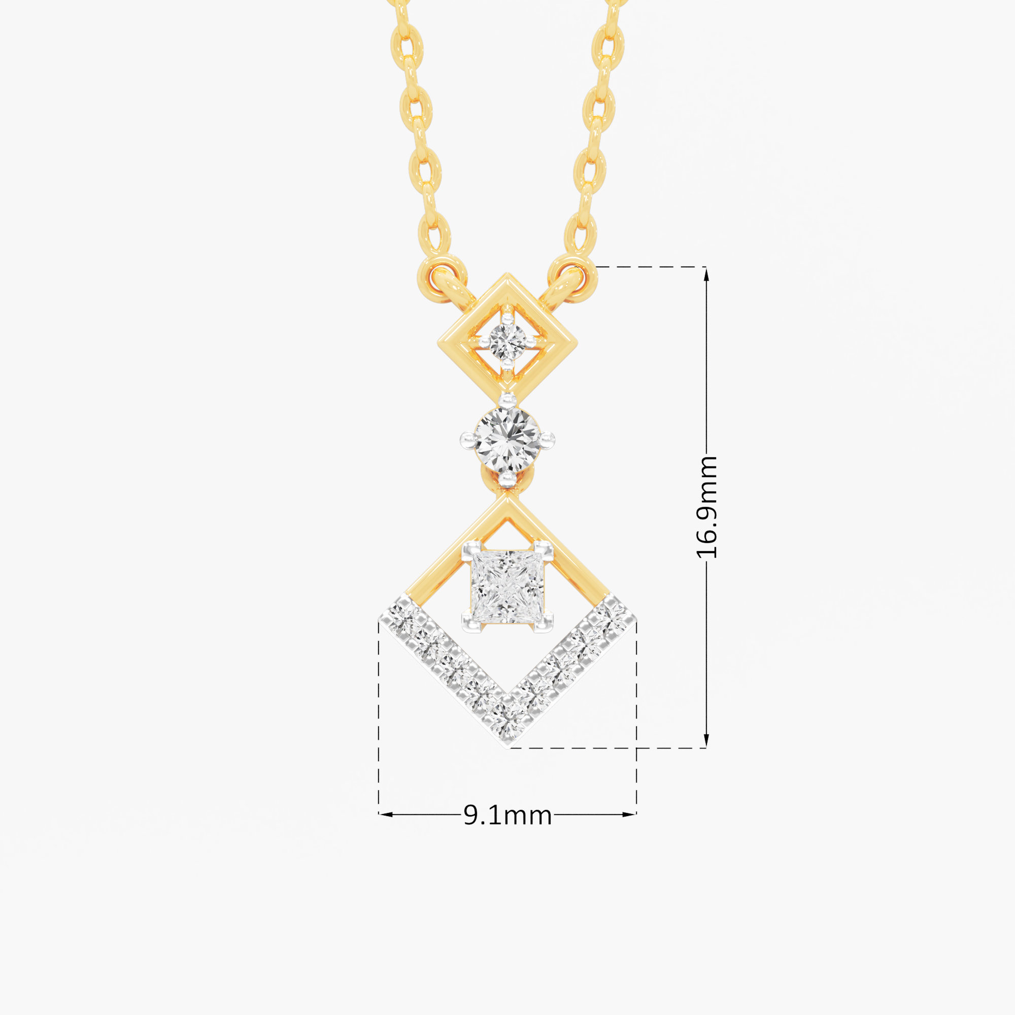Double Descent Diamond Pendant | Chain Available Separately in 9KT Yellow Gold (Diamond Quality: FG-VVS VS)