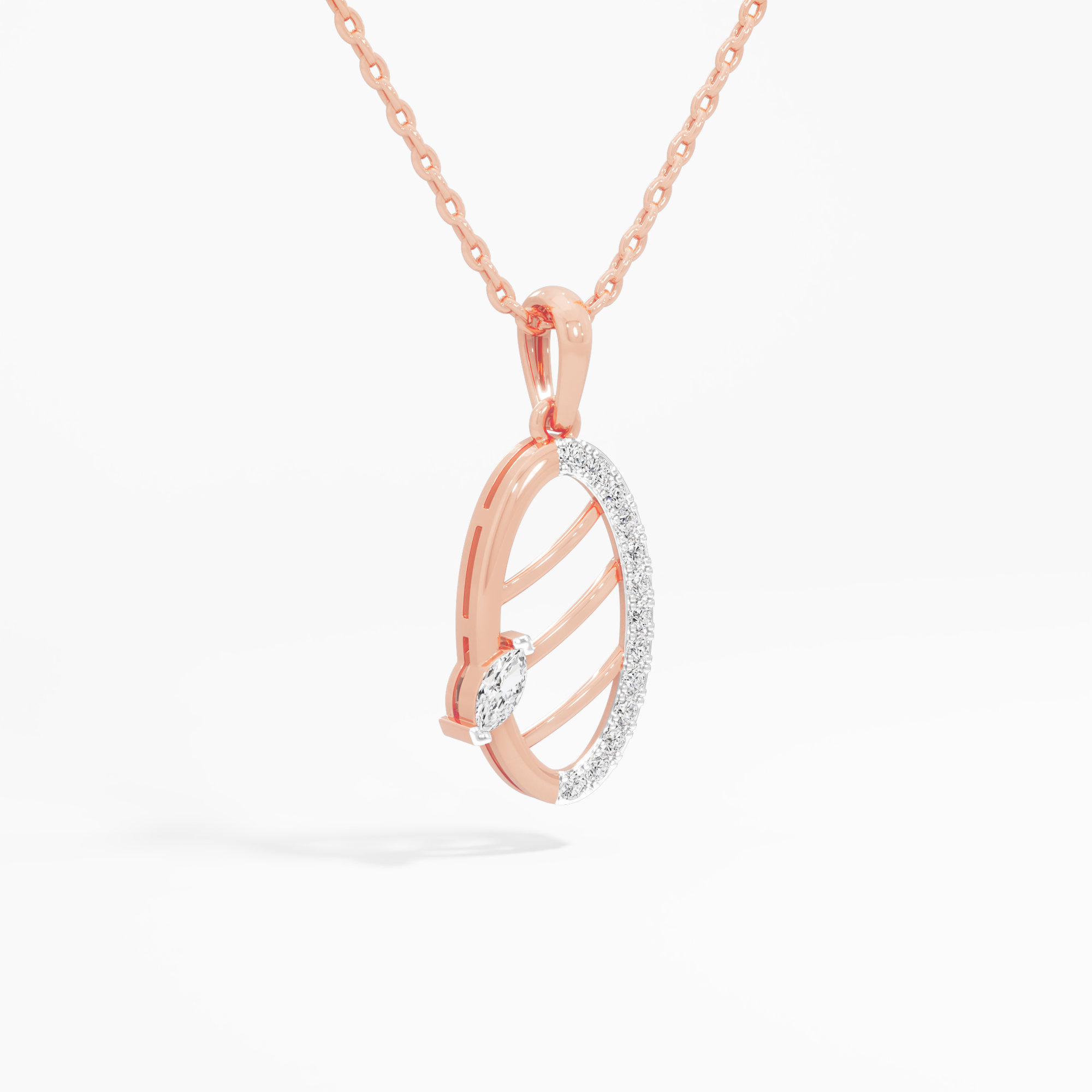 Glimmering Quill Charms Pendants | Standalone Pendant in 9KT Rose Gold (Diamond Quality: FG-VVS VS)
