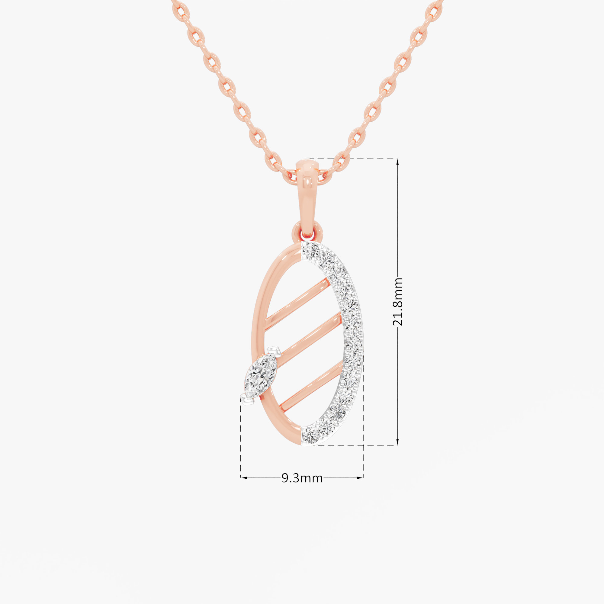 Glimmering Quill Charms Pendants | Standalone Pendant in 9KT Rose Gold (Diamond Quality: FG-VVS VS)