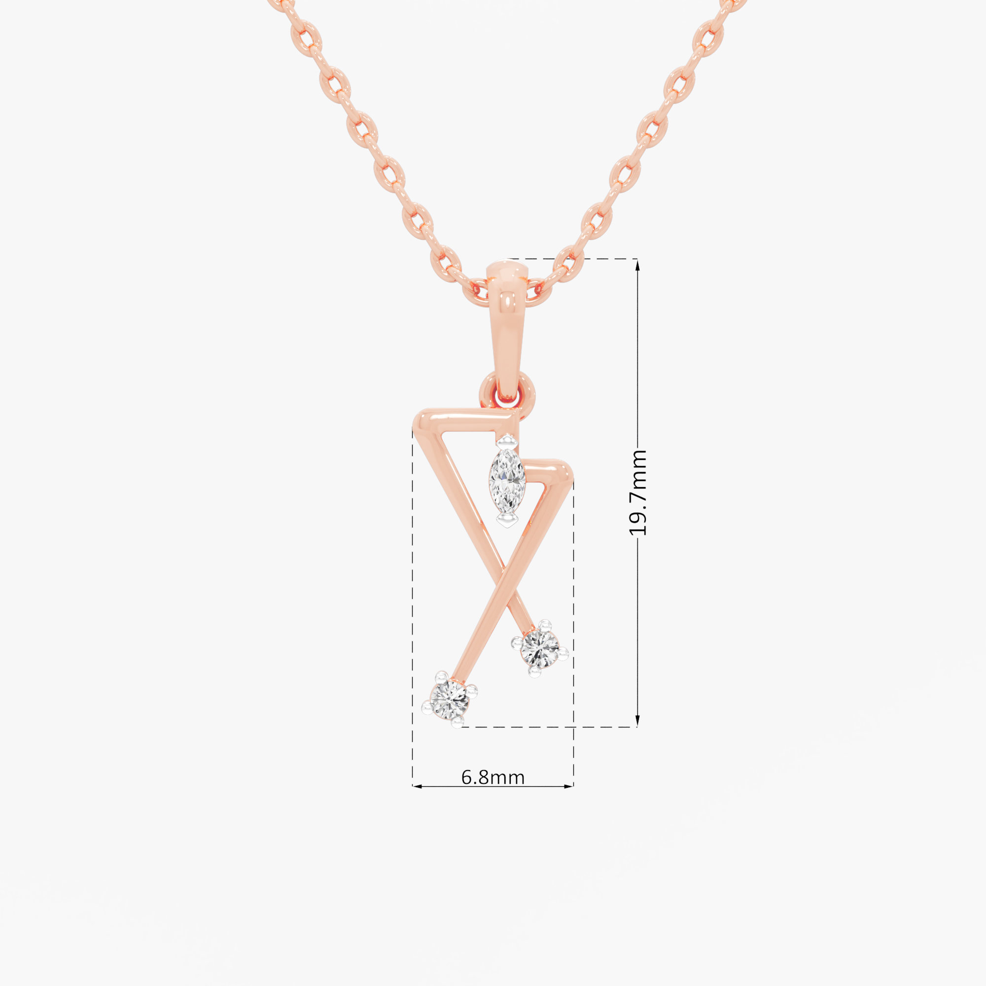 Radiant Apex Charms Pendants | Individual Pendant in 9KT Rose Gold (Diamond Quality: FG-VVS VS)