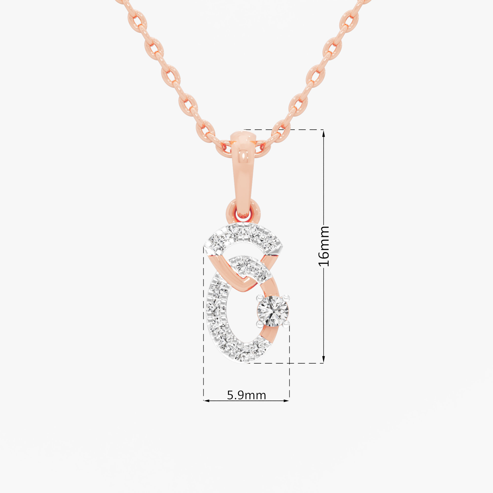 Graceful Curve Charms Pendants | Pendant Only (Chain Sold Separately) in 9KT Rose Gold (Diamond Quality: EF-VVS VS)