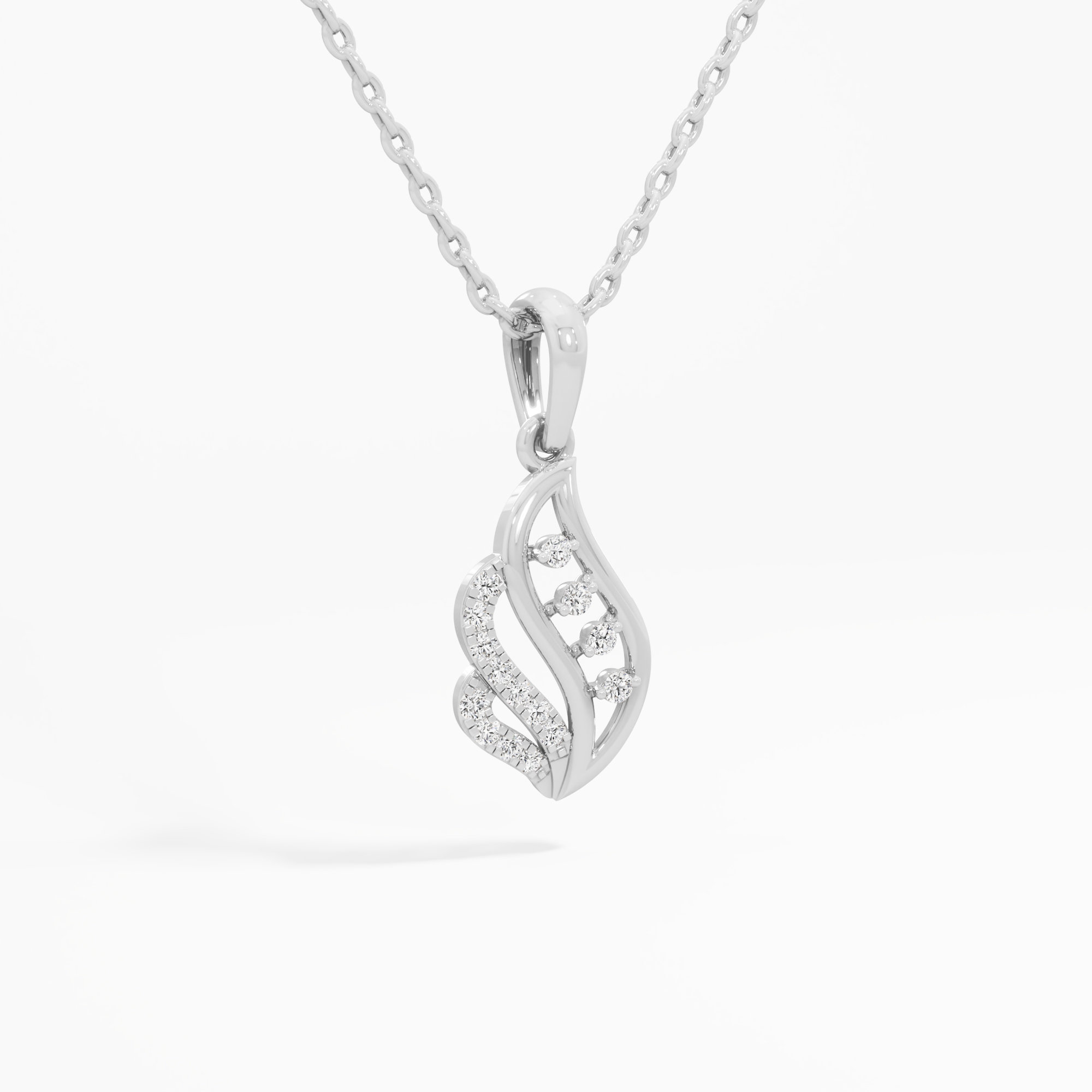 Glimmering Tendril Charms Pendants | Chain Available Separately in 9KT White Gold (Diamond Quality: EF-VVS VS)