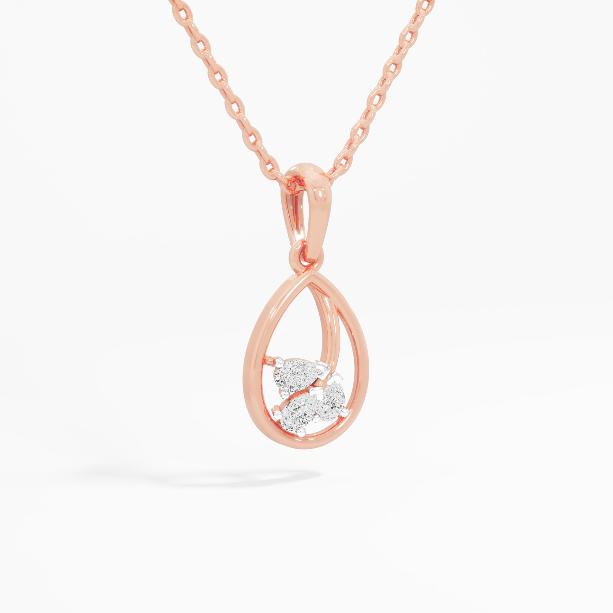 Glimmering Trio Drops Pendants | Individual Pendant in 9KT Rose Gold (Diamond Quality: FG-VVS VS)