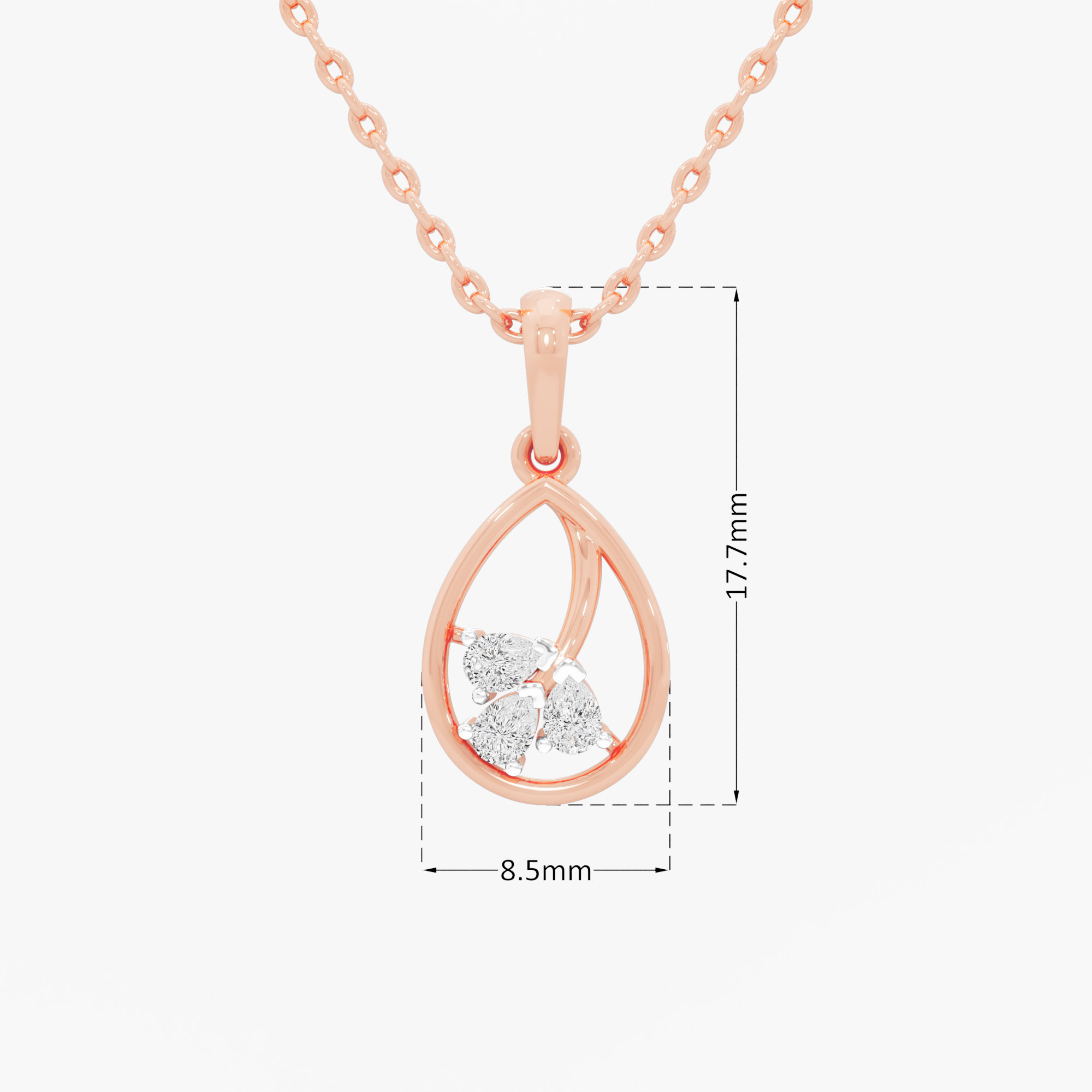Glimmering Trio Drops Pendants | Individual Pendant in 9KT Rose Gold (Diamond Quality: FG-VVS VS)
