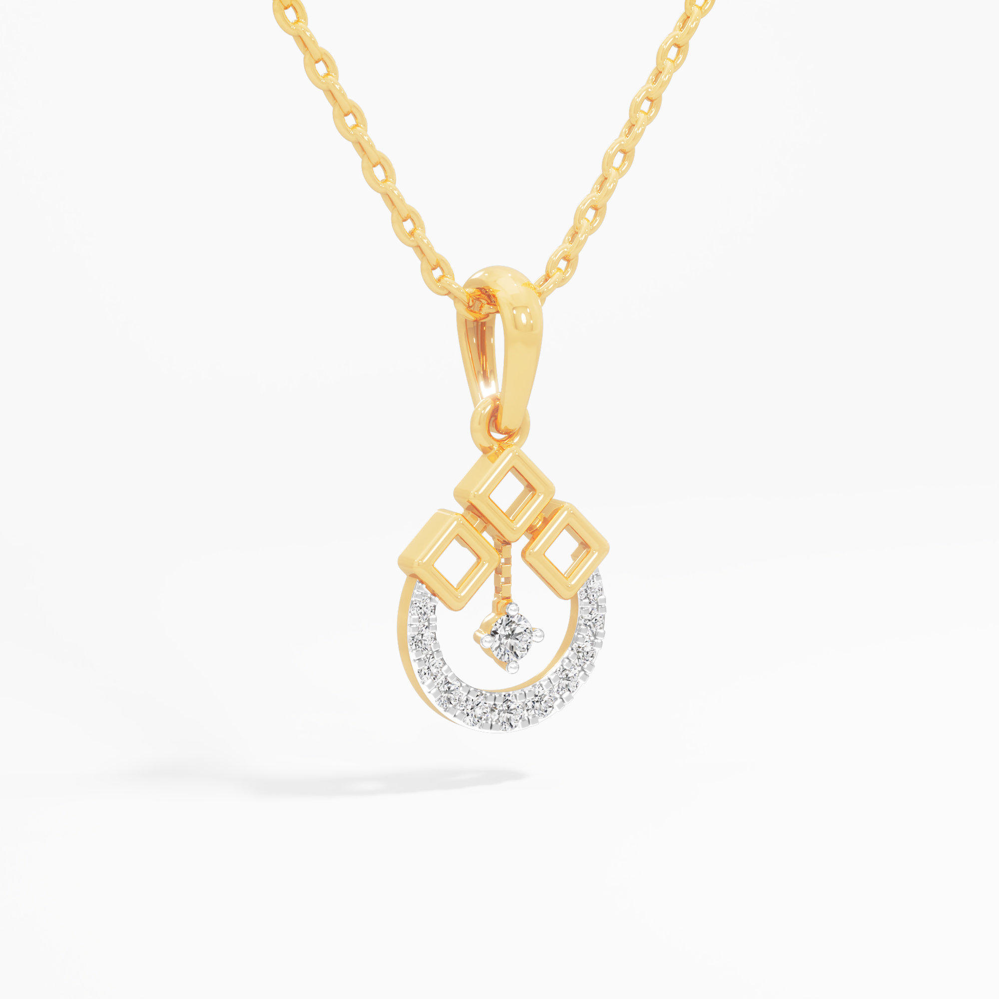 Crescent Lattice Diamond Pendant | Chain Available Separately in 9KT Yellow Gold (Diamond Quality: FG-VVS VS)