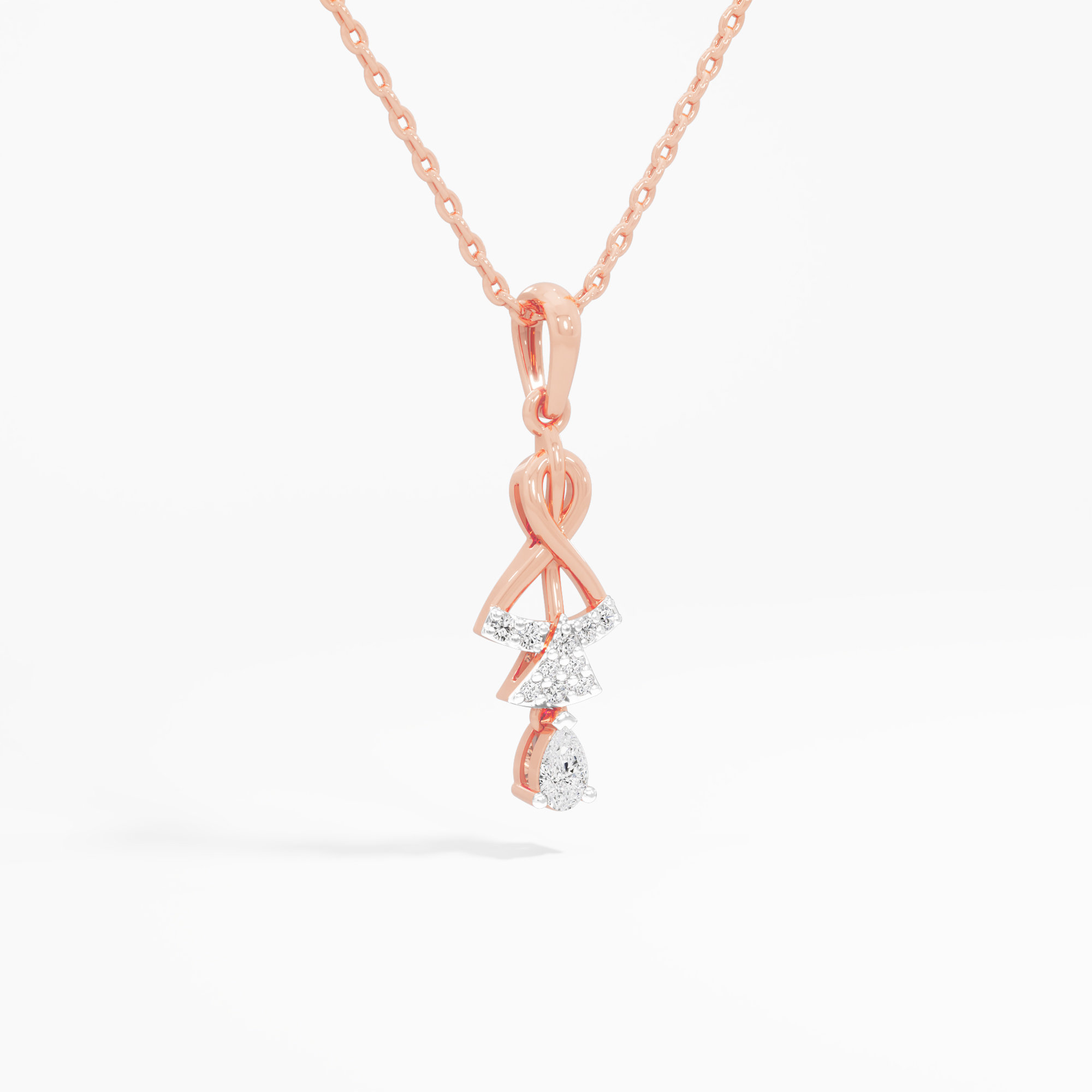Twisted Dewdrop Drops Pendants | Pendant Only (Chain Sold Separately) in 9KT Rose Gold (Diamond Quality: FG-VVS VS)
