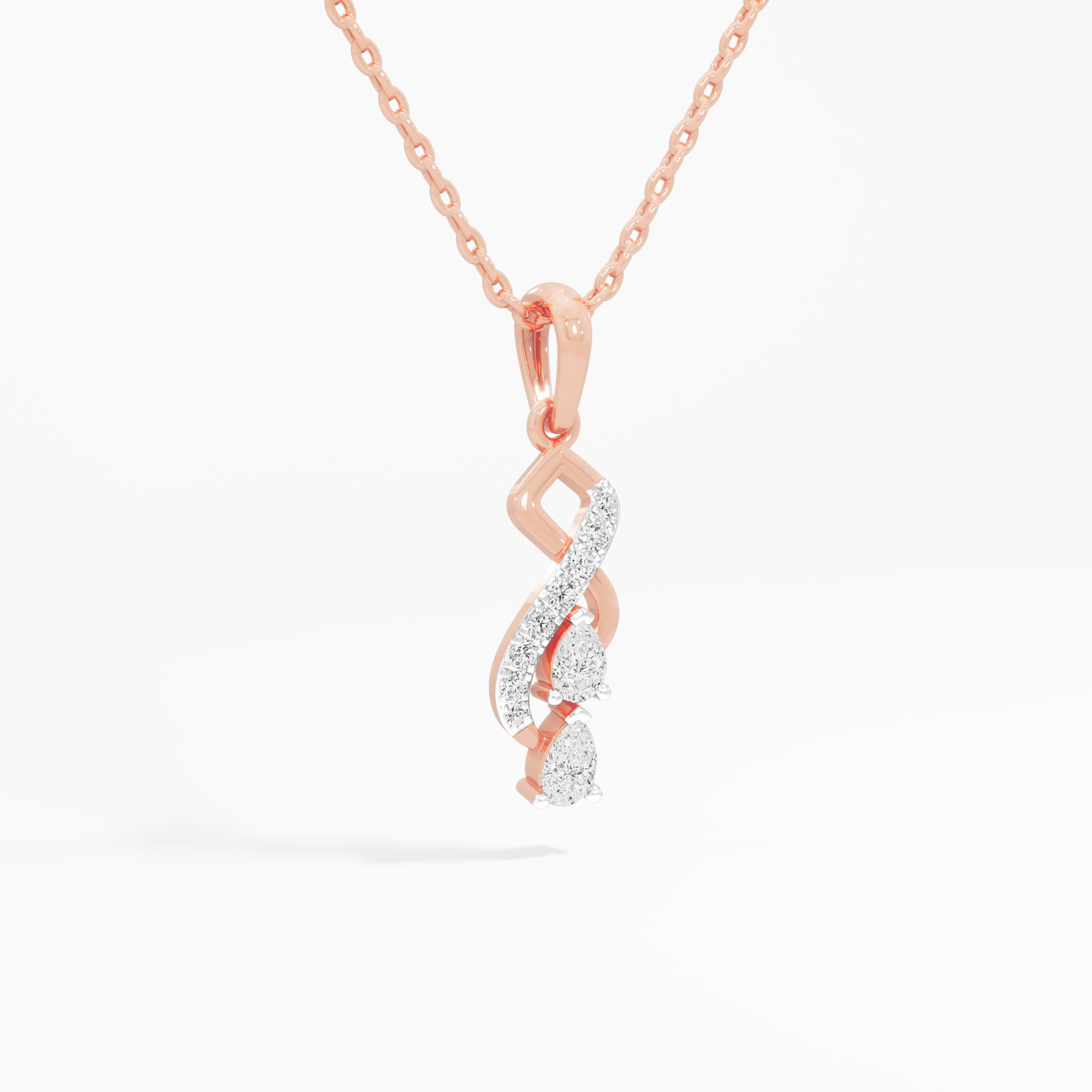 Aqua Ribbon Drops Pendants | Standalone Pendant in 9KT Rose Gold (Diamond Quality: FG-VVS VS)