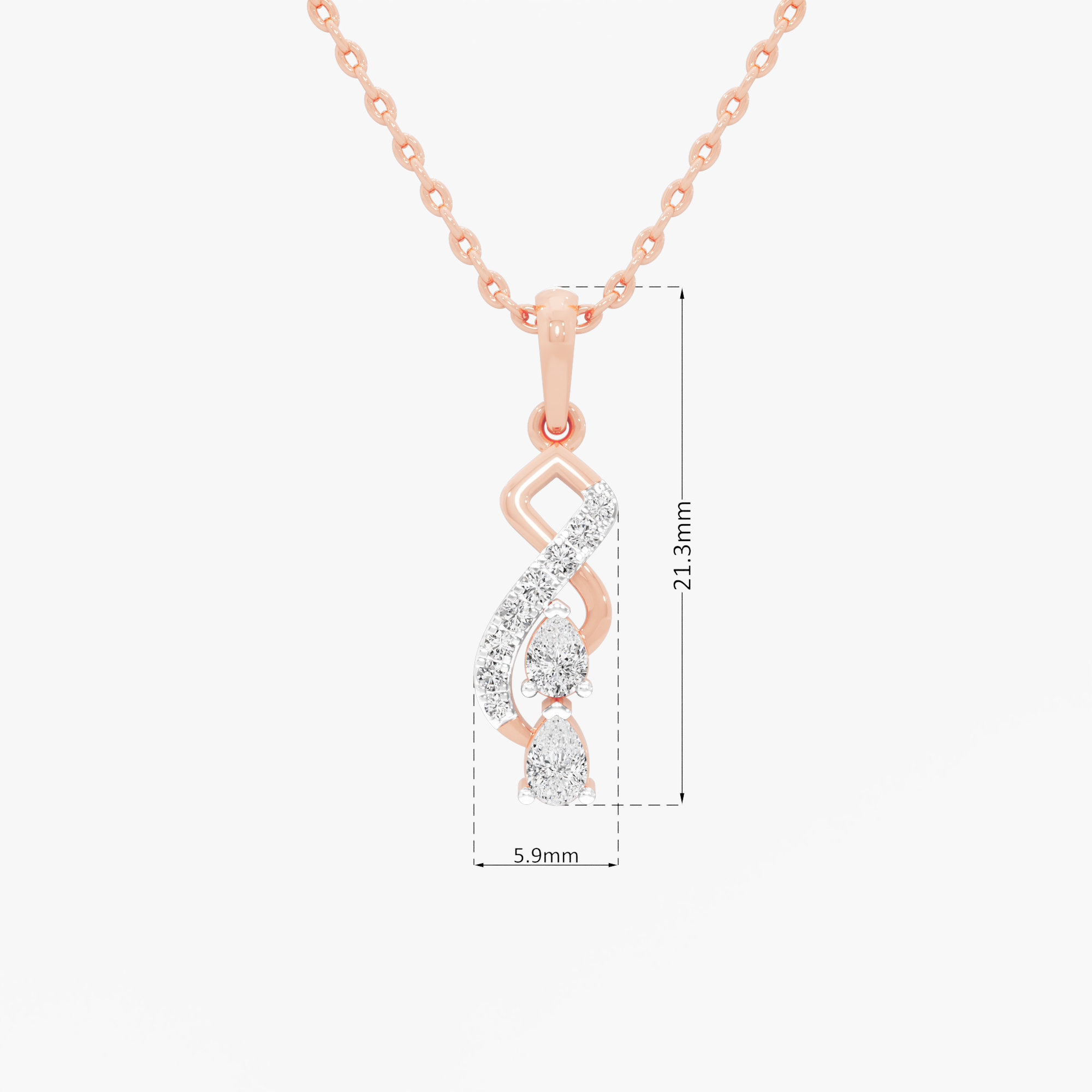 Aqua Ribbon Drops Pendants | Standalone Pendant in 9KT Rose Gold (Diamond Quality: FG-VVS VS)