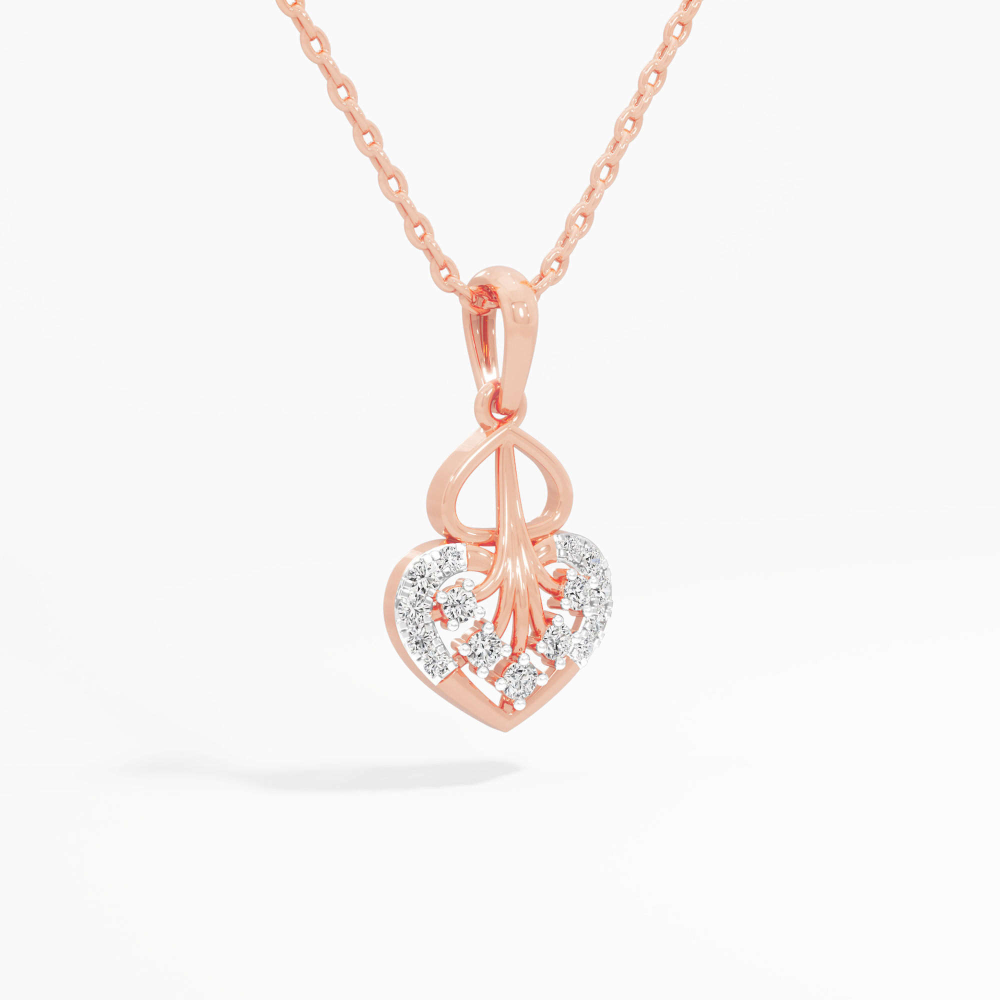 Swirling Heart Charms Pendants | Chain Available Separately in 9KT Rose Gold (Diamond Quality: EF-VVS VS)