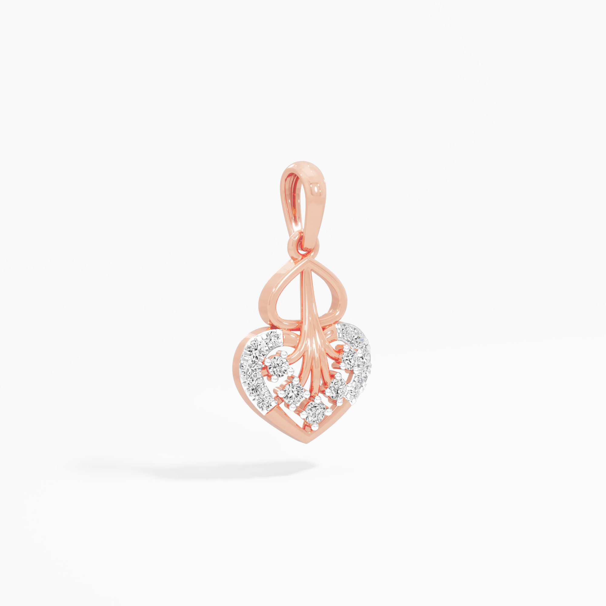 Swirling Heart Charms Pendants | Chain Available Separately in 9KT Rose Gold (Diamond Quality: EF-VVS VS)