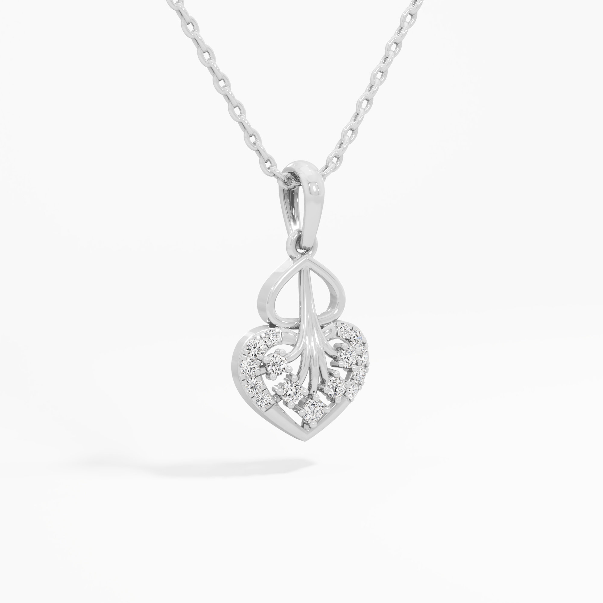 Swirling Heart Charms Pendants | Individual Pendant in 9KT White Gold (Diamond Quality: EF-VVS VS)