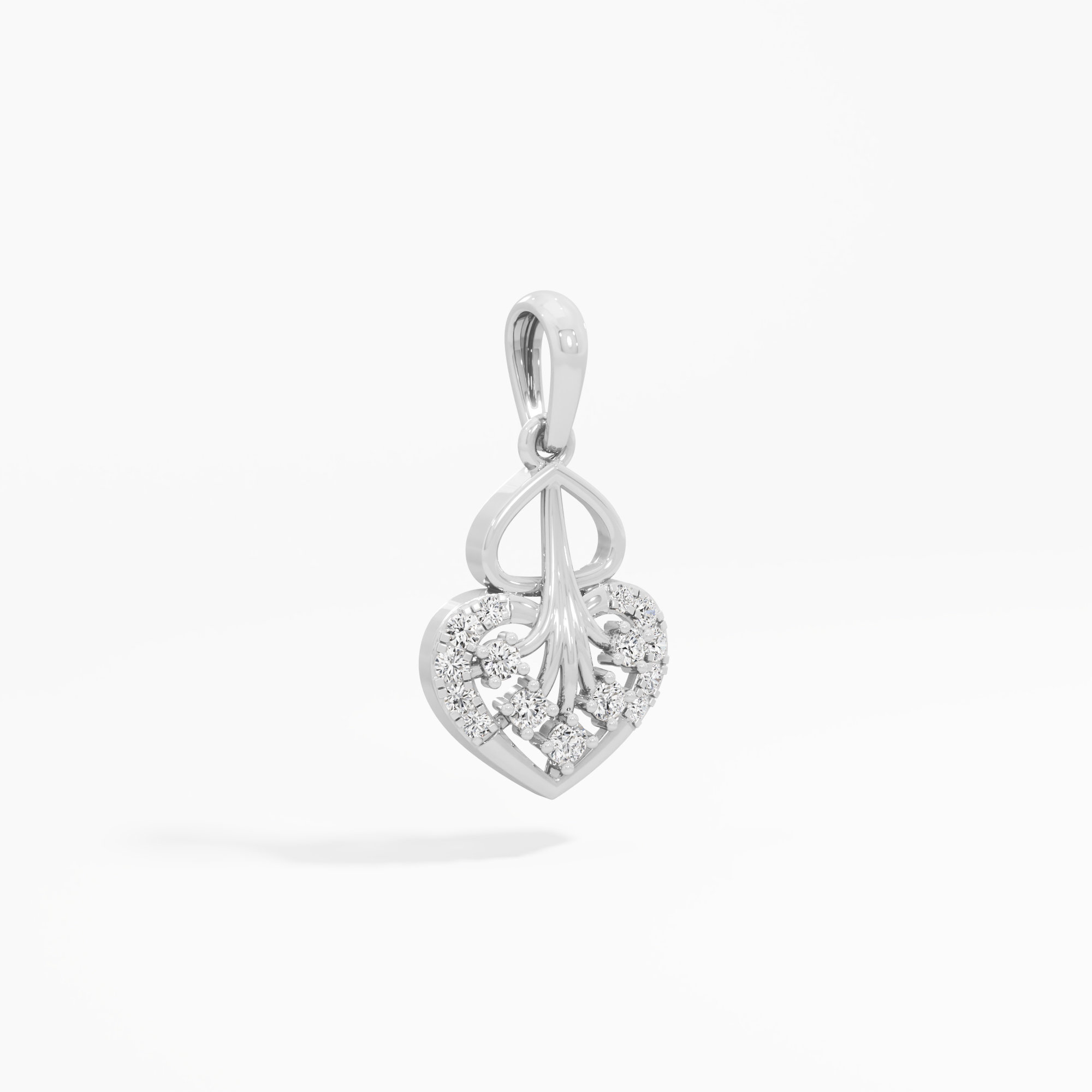 Swirling Heart Charms Pendants | Individual Pendant in 9KT White Gold (Diamond Quality: EF-VVS VS)