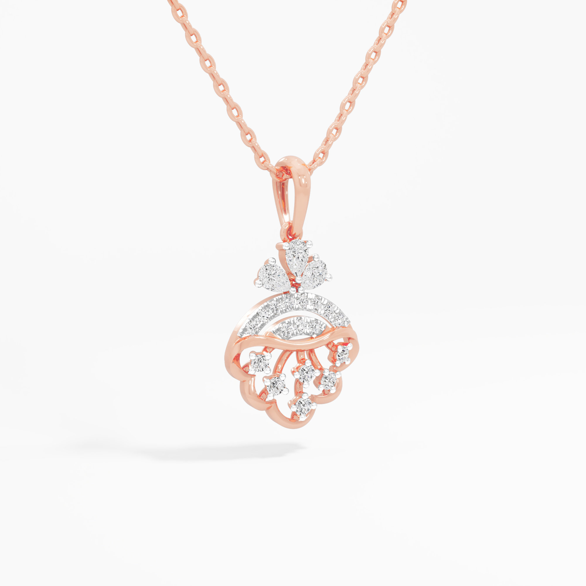 Dewdrop Cascade Drops Pendants | Standalone Pendant in 9KT Rose Gold (Diamond Quality: FG-VVS VS)