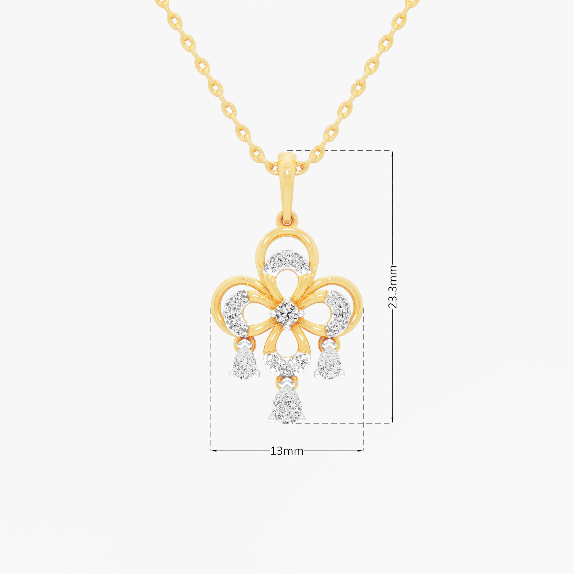 Ethereal Bloom Diamond Pendant | Pendant Only (Chain Sold Separately) in 9KT Yellow Gold (Diamond Quality: FG-VVS VS)