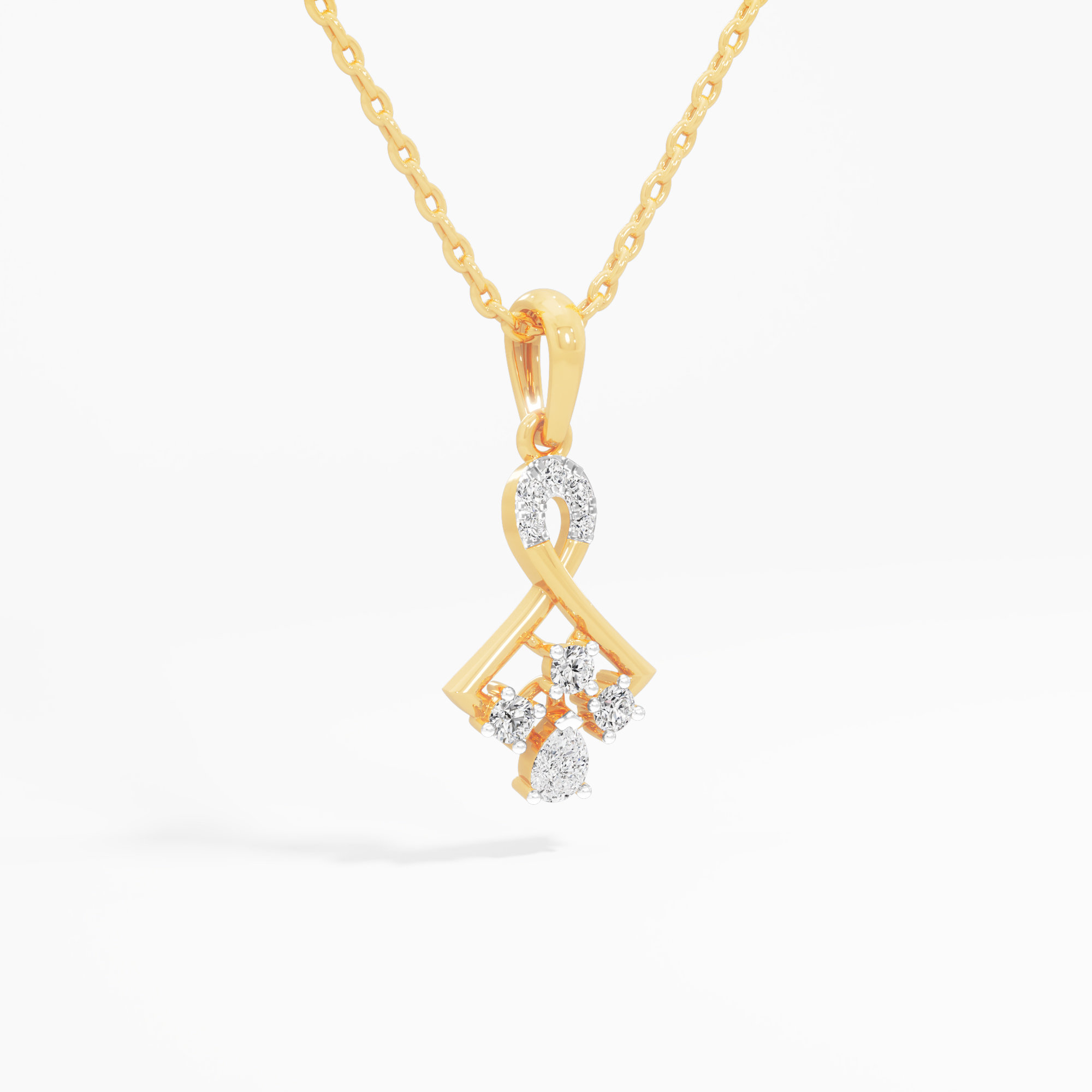 Ribbon Dew Diamond Pendant | Chain Available Separately in 9KT Yellow Gold (Diamond Quality: FG-VVS VS)