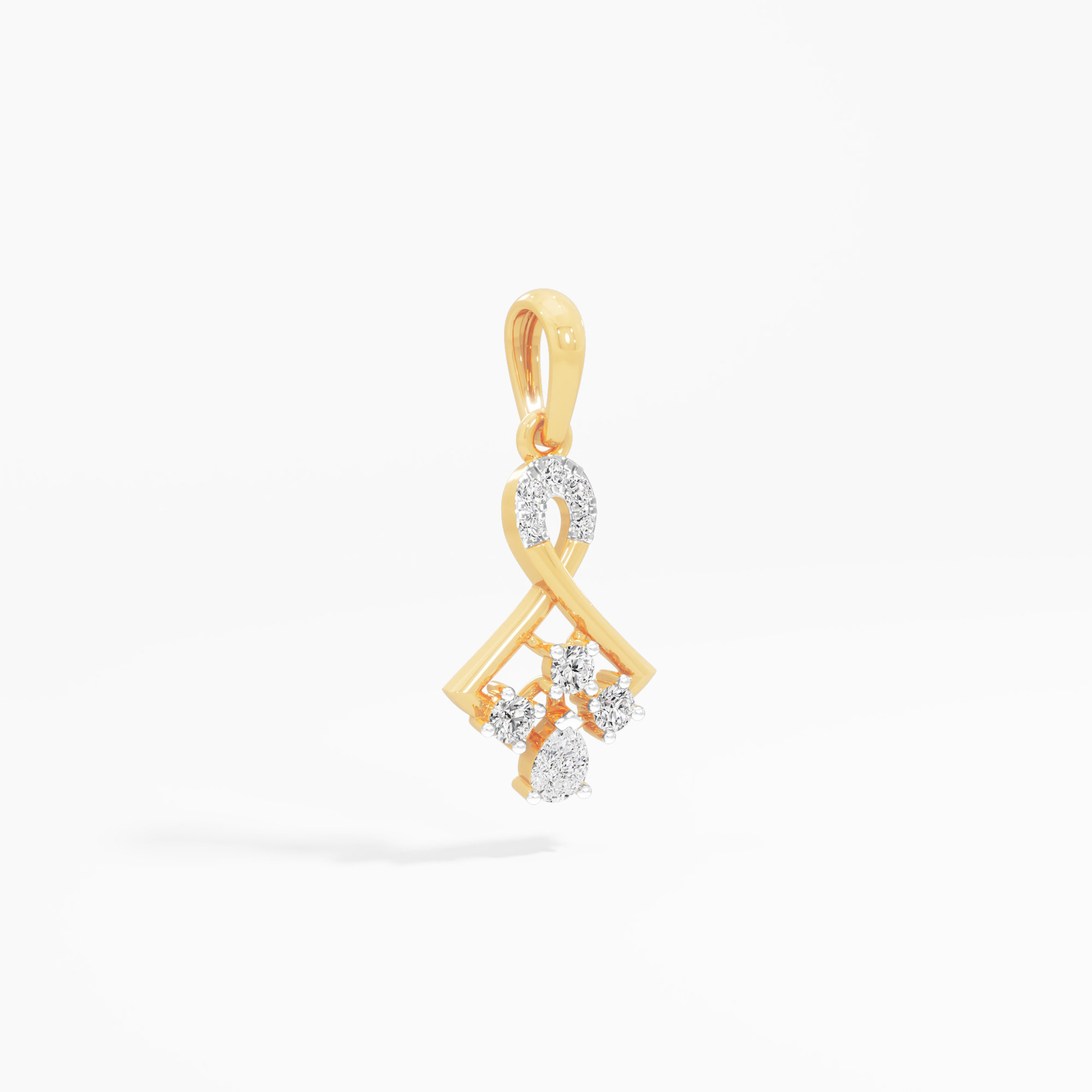 Ribbon Dew Diamond Pendant | Chain Available Separately in 9KT Yellow Gold (Diamond Quality: FG-VVS VS)