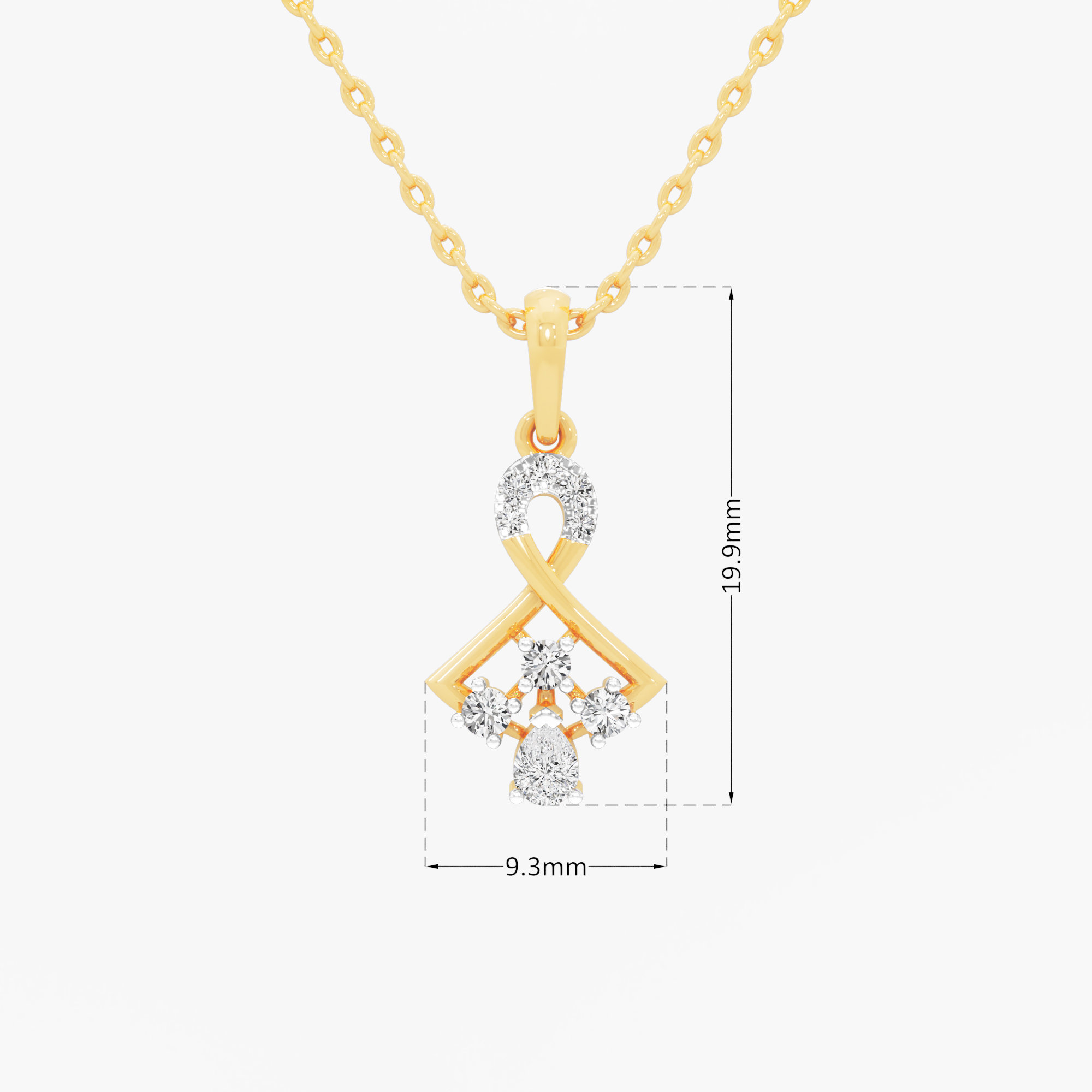 Ribbon Dew Diamond Pendant | Chain Available Separately in 9KT Yellow Gold (Diamond Quality: FG-VVS VS)