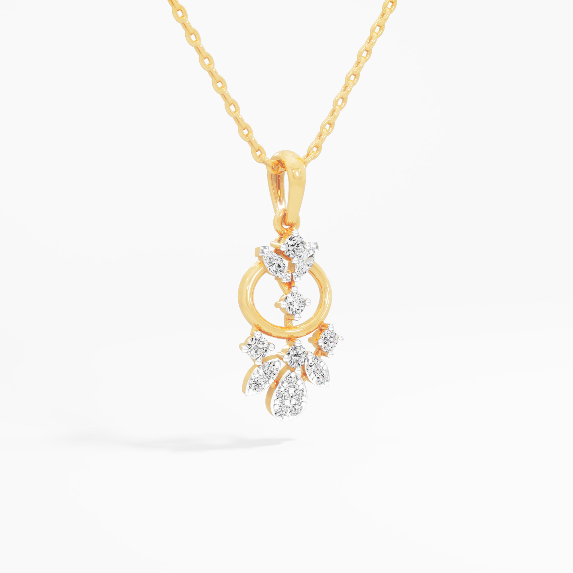 Floral Trellis Diamond Pendants | Individual Pendant in 9KT Yellow Gold (Diamond Quality: FG-VVS VS)
