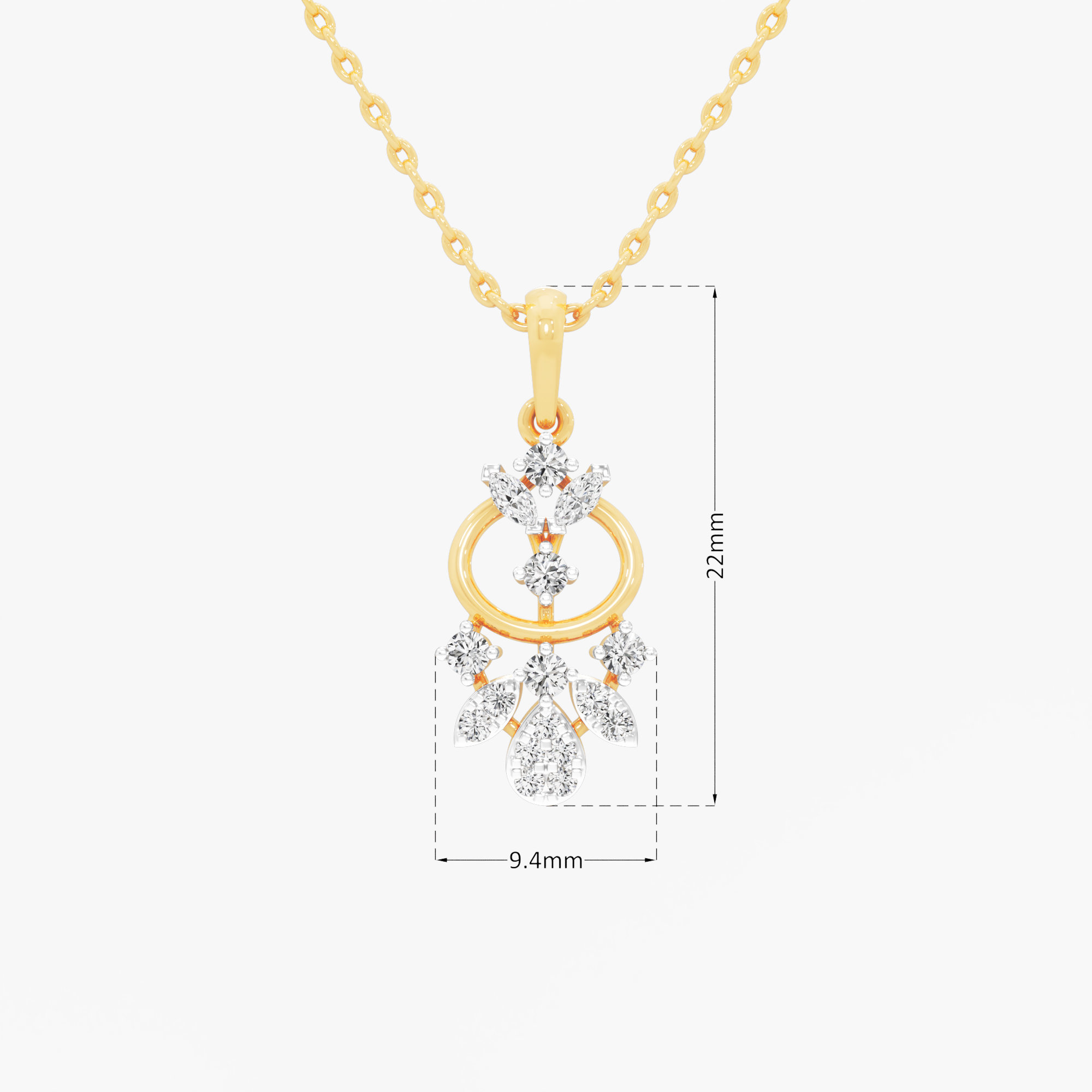 Floral Trellis Diamond Pendants | Individual Pendant in 9KT Yellow Gold (Diamond Quality: FG-VVS VS)