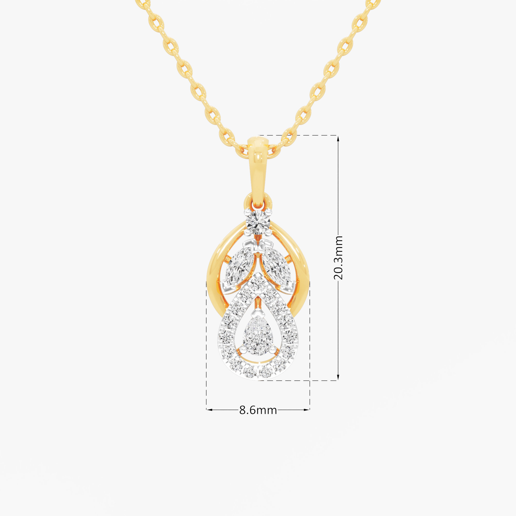 Dewdrop Lattice Diamond Pendant | Chain Available Separately in 9KT Yellow Gold (Diamond Quality: FG-VVS VS)