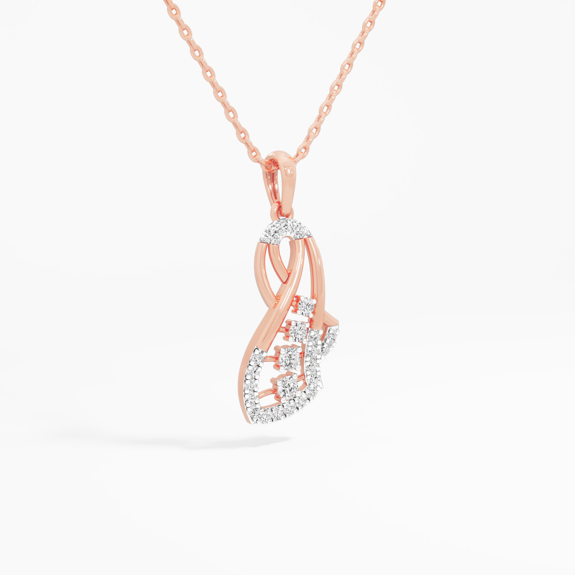 Curling Ribbon Diamond Pendants | Pendant Only in 9KT Rose Gold (Diamond Quality: FG-VVS VS)