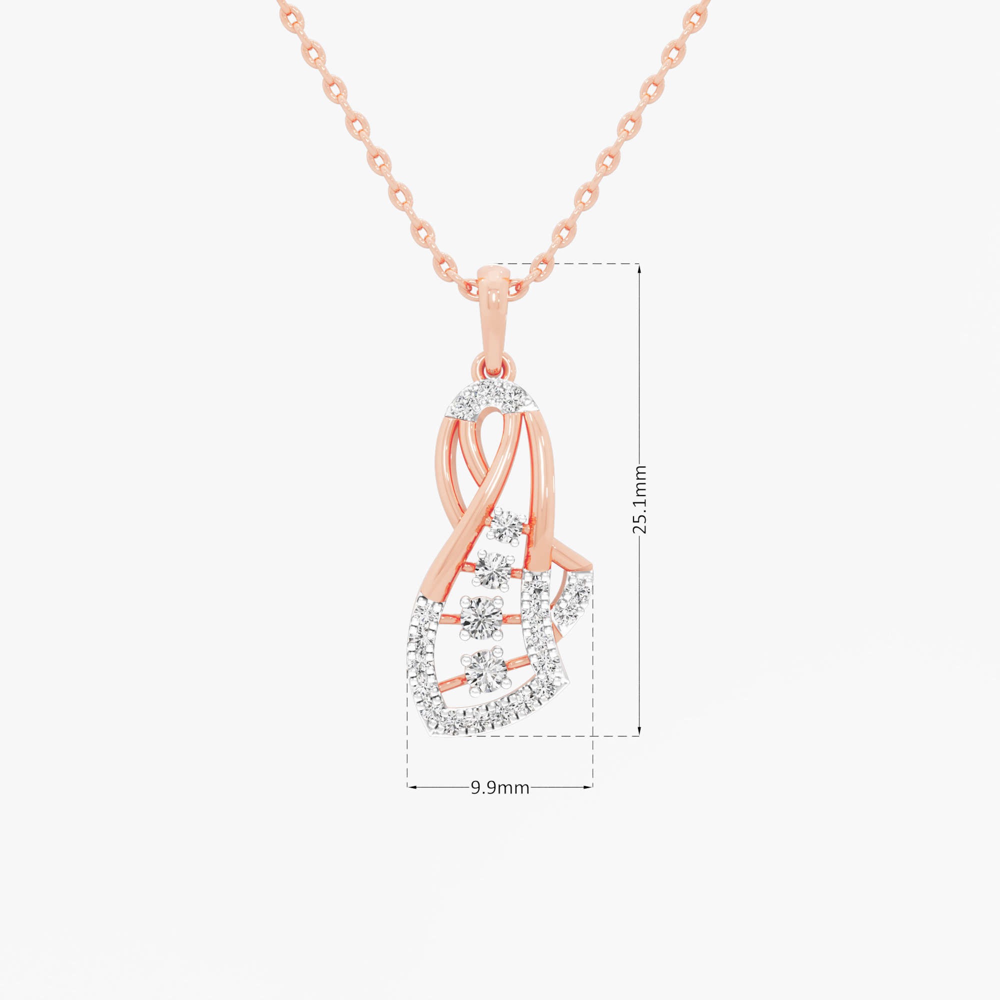 Curling Ribbon Diamond Pendants | Pendant Only in 9KT Rose Gold (Diamond Quality: FG-VVS VS)
