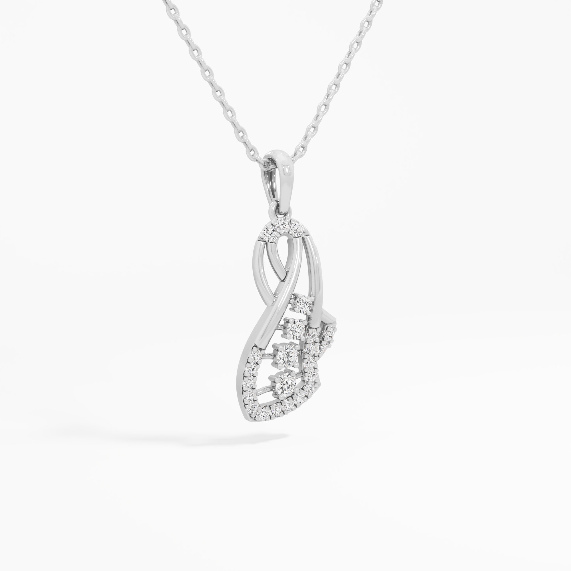 Curling Ribbon Diamond Pendants | Chain Available Separately in 9KT White Gold (Diamond Quality: FG-VVS VS)
