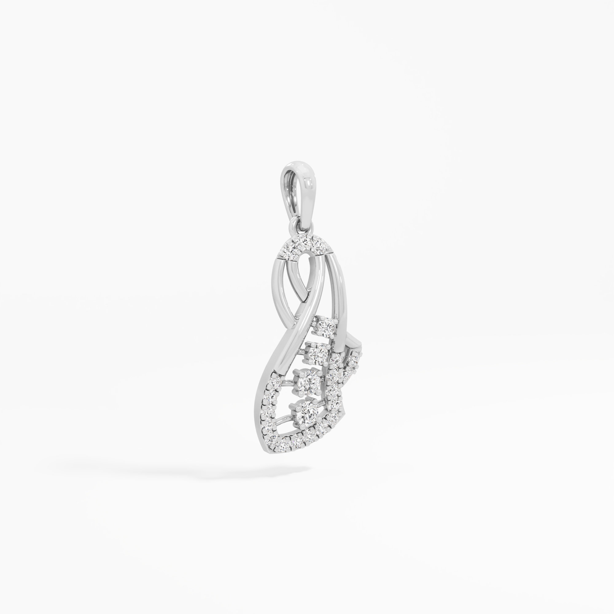 Curling Ribbon Diamond Pendants | Chain Available Separately in 9KT White Gold (Diamond Quality: FG-VVS VS)
