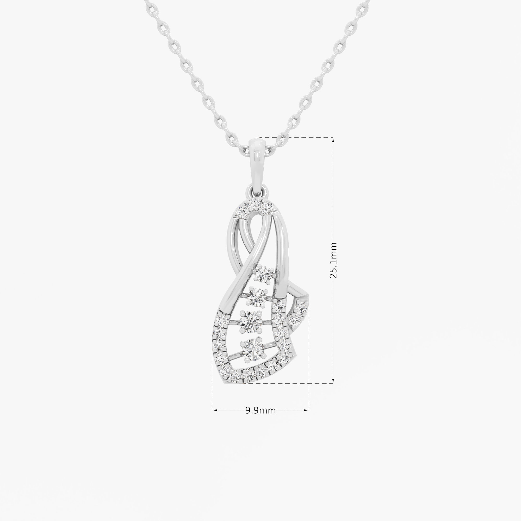 Curling Ribbon Diamond Pendants | Chain Available Separately in 9KT White Gold (Diamond Quality: FG-VVS VS)