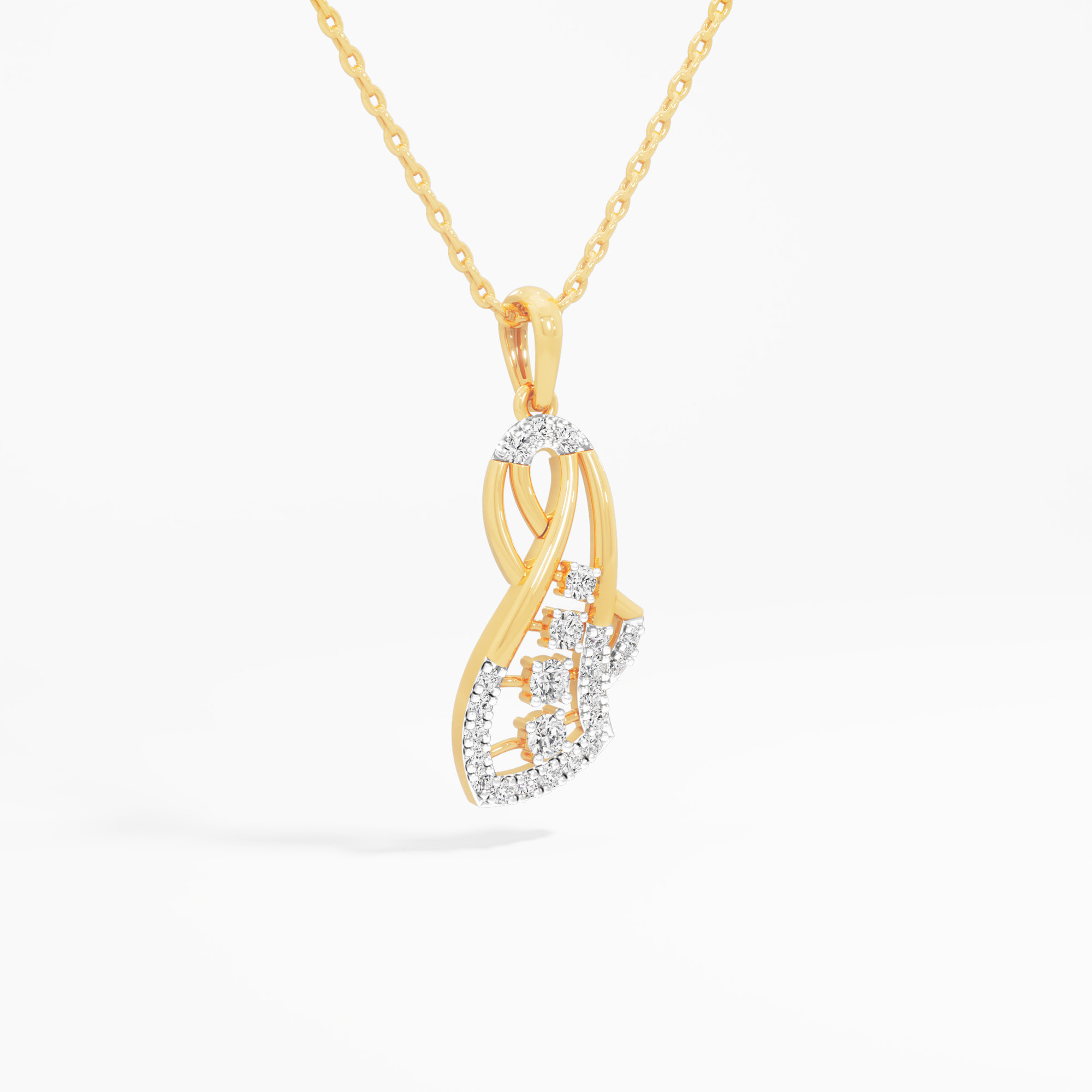 Curling Ribbon Diamond Pendants | Individual Pendant in 9KT Yellow Gold (Diamond Quality: FG-VVS VS)