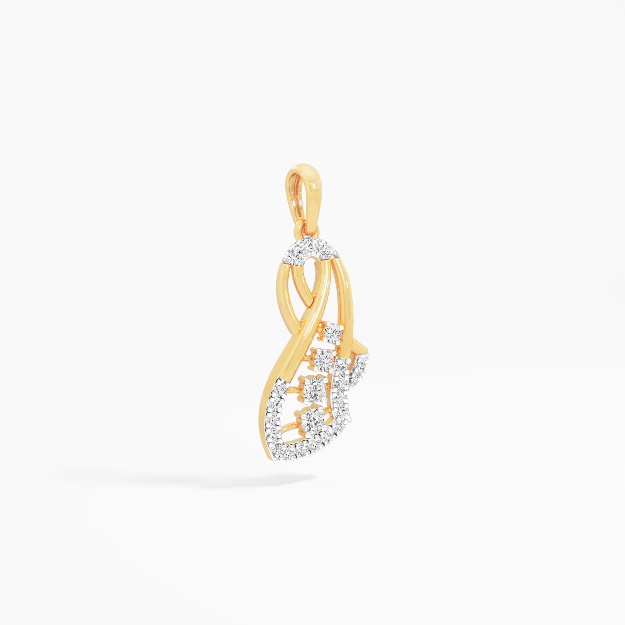 Curling Ribbon Diamond Pendants | Individual Pendant in 9KT Yellow Gold (Diamond Quality: FG-VVS VS)