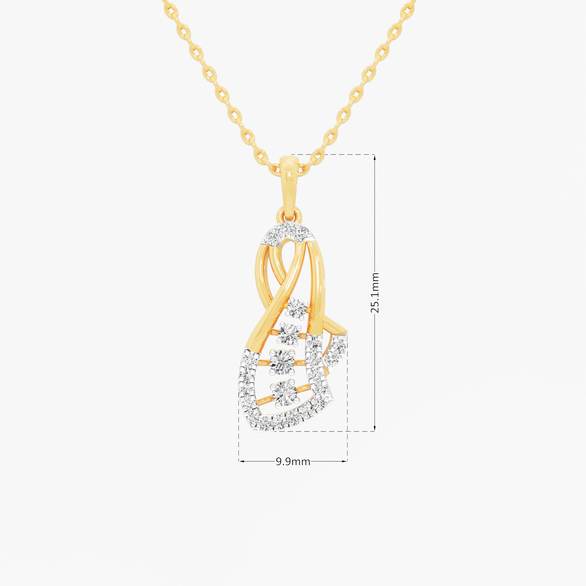 Curling Ribbon Diamond Pendants | Individual Pendant in 9KT Yellow Gold (Diamond Quality: FG-VVS VS)