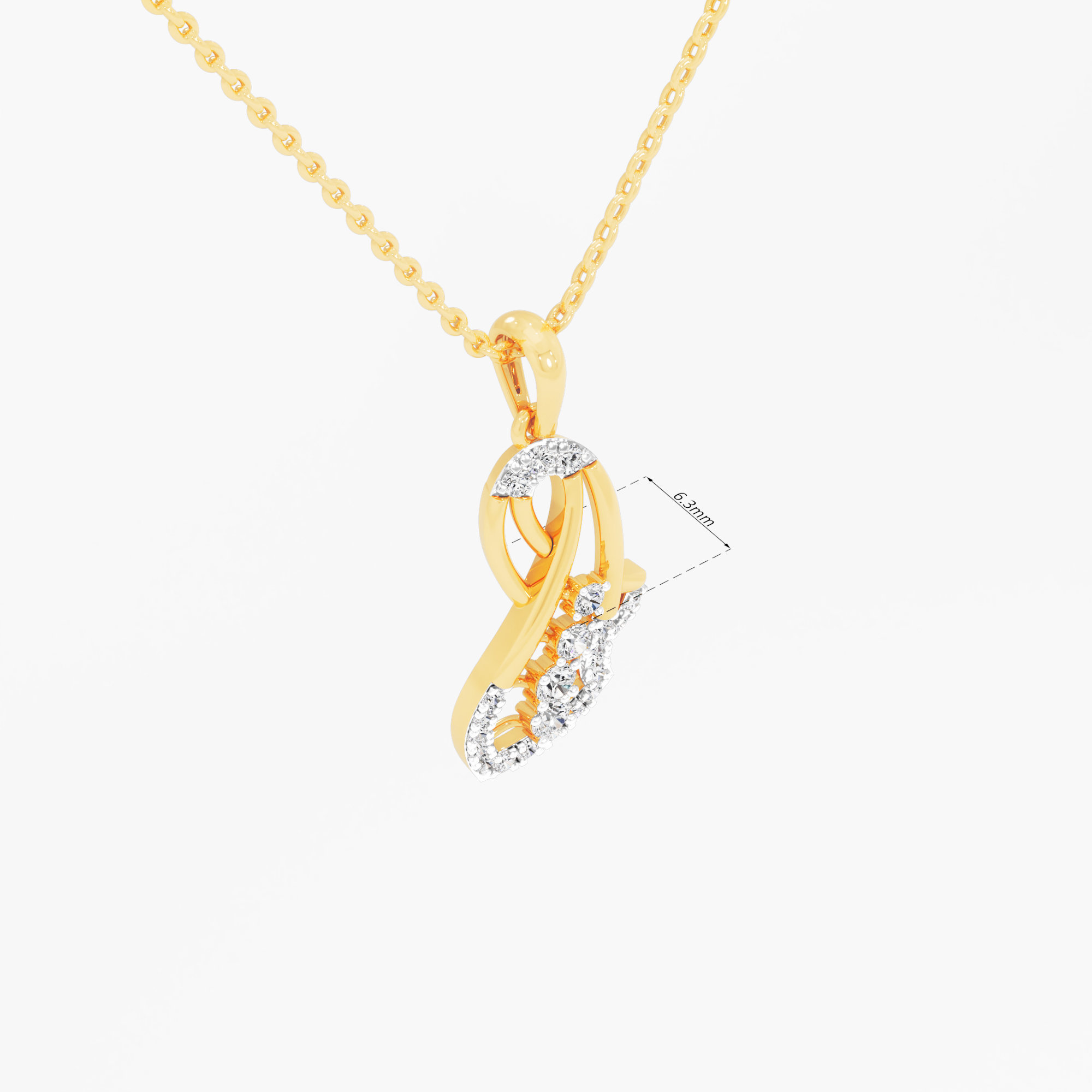 Curling Ribbon Diamond Pendants | Individual Pendant in 9KT Yellow Gold (Diamond Quality: FG-VVS VS)