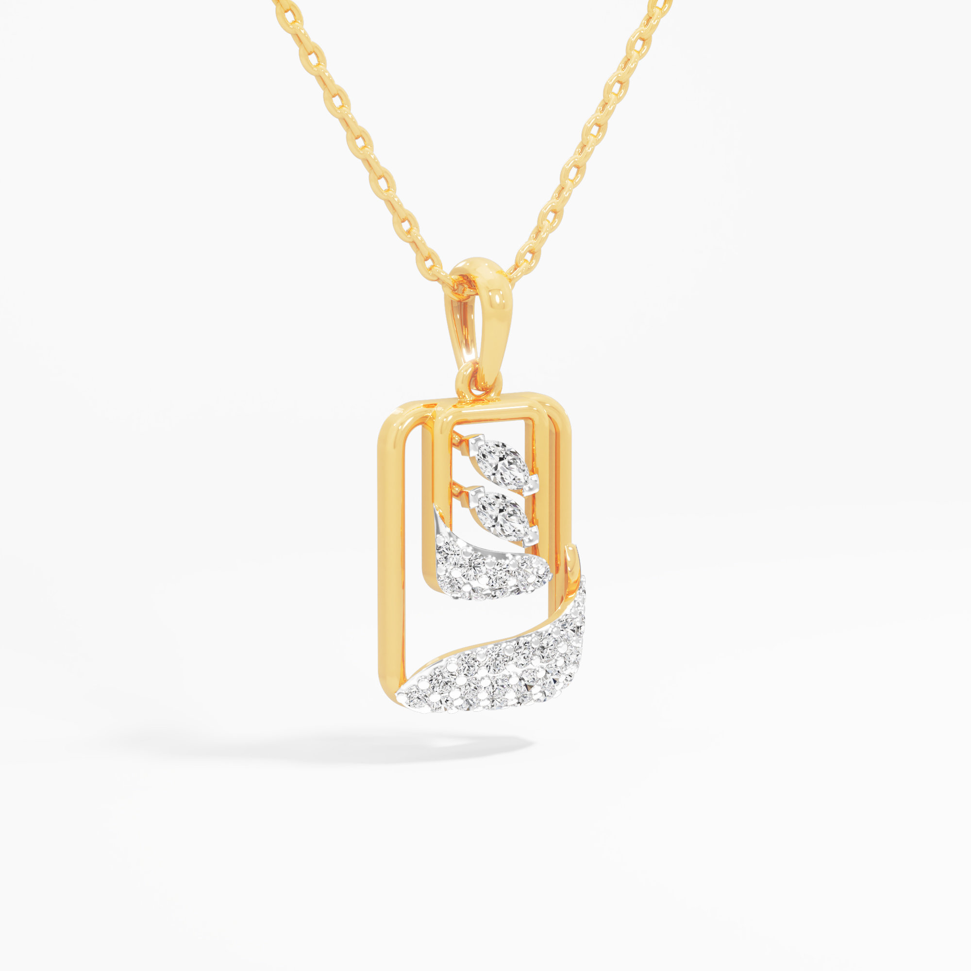 Rippling Wave Diamond Pendants | Individual Pendant in 9KT Yellow Gold (Diamond Quality: FG-VVS VS)