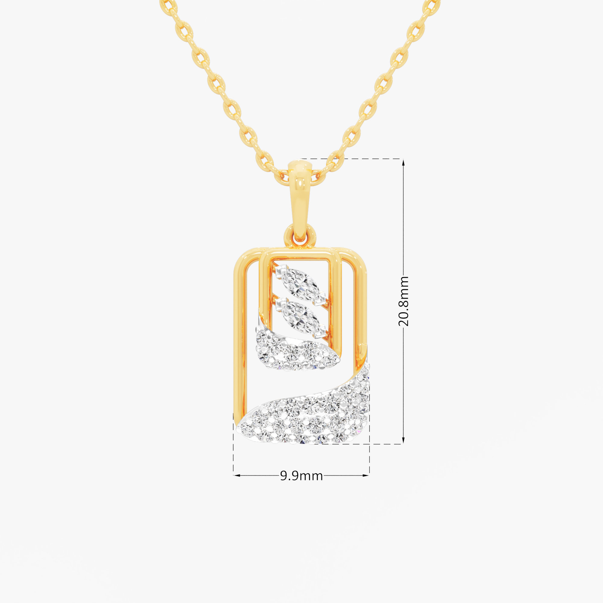 Rippling Wave Diamond Pendants | Individual Pendant in 9KT Yellow Gold (Diamond Quality: FG-VVS VS)