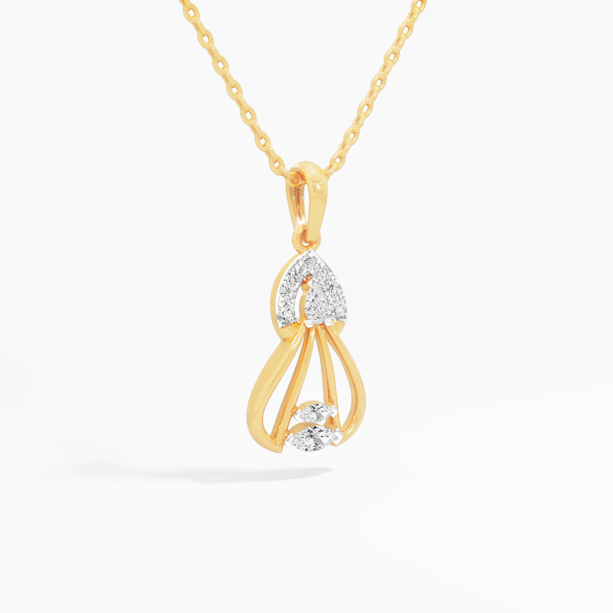 Cascading Arc Diamond Pendant | Standalone Pendant in 9KT Yellow Gold (Diamond Quality: FG-VVS VS)
