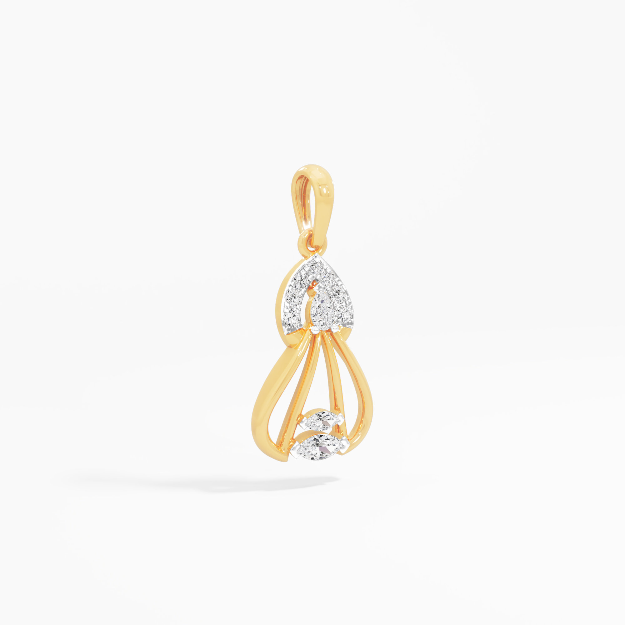 Cascading Arc Diamond Pendant | Standalone Pendant in 9KT Yellow Gold (Diamond Quality: FG-VVS VS)