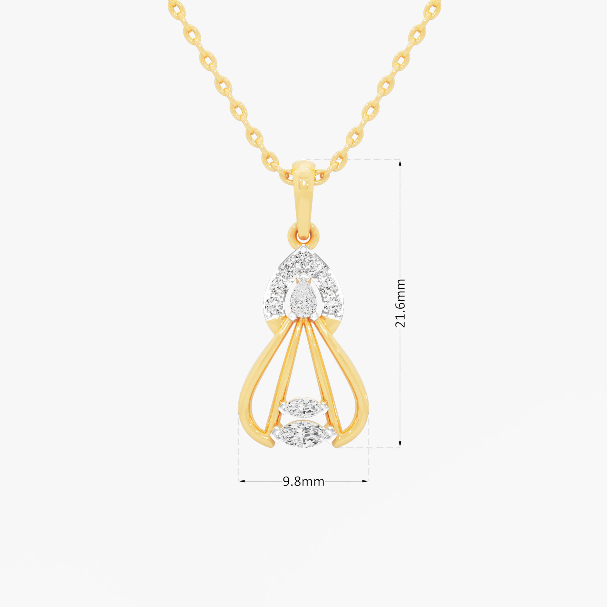 Cascading Arc Diamond Pendant | Standalone Pendant in 9KT Yellow Gold (Diamond Quality: FG-VVS VS)