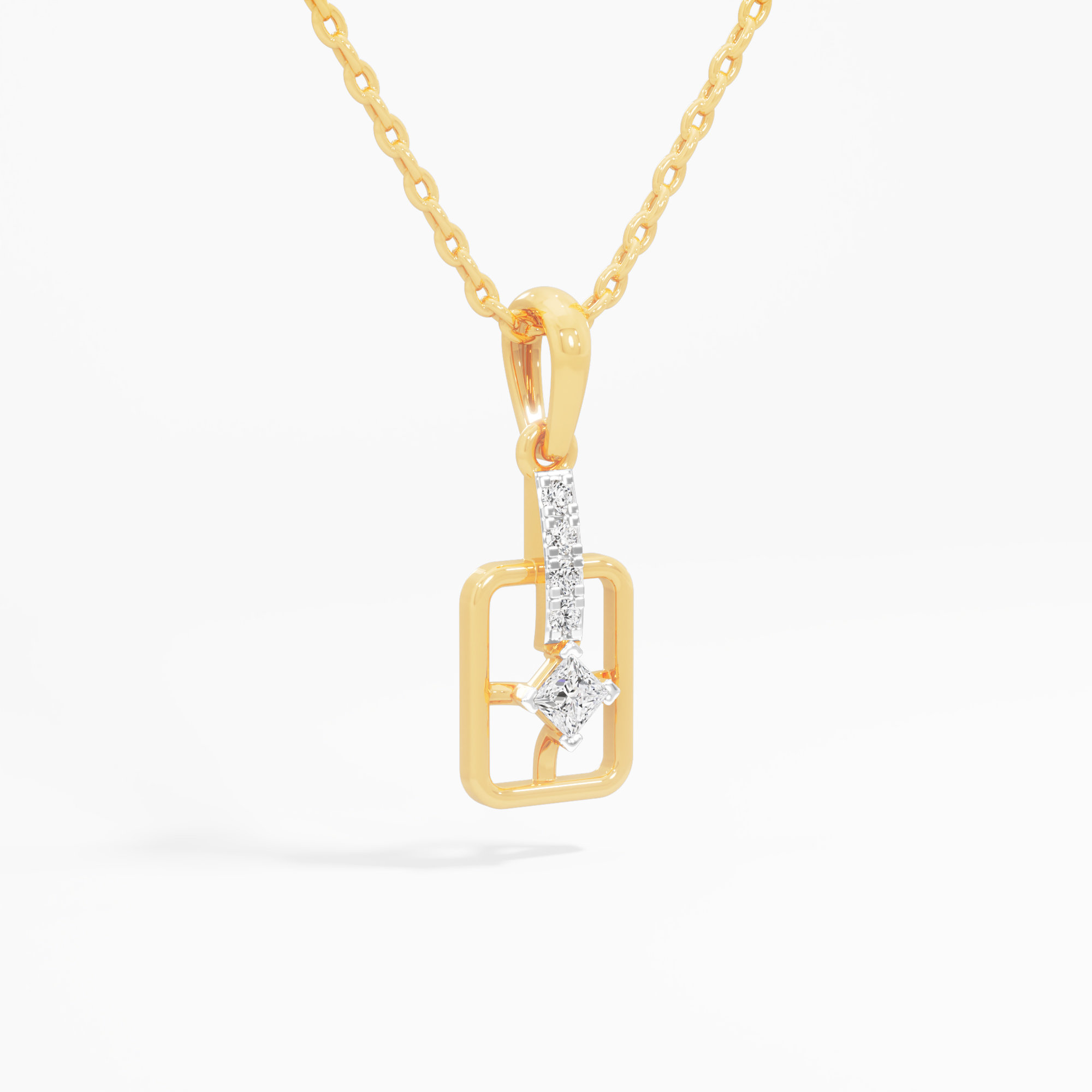 Framed Princess Diamond Pendant | Pendant Only (Chain Sold Separately) in 9KT Yellow Gold (Diamond Quality: FG-VVS VS)