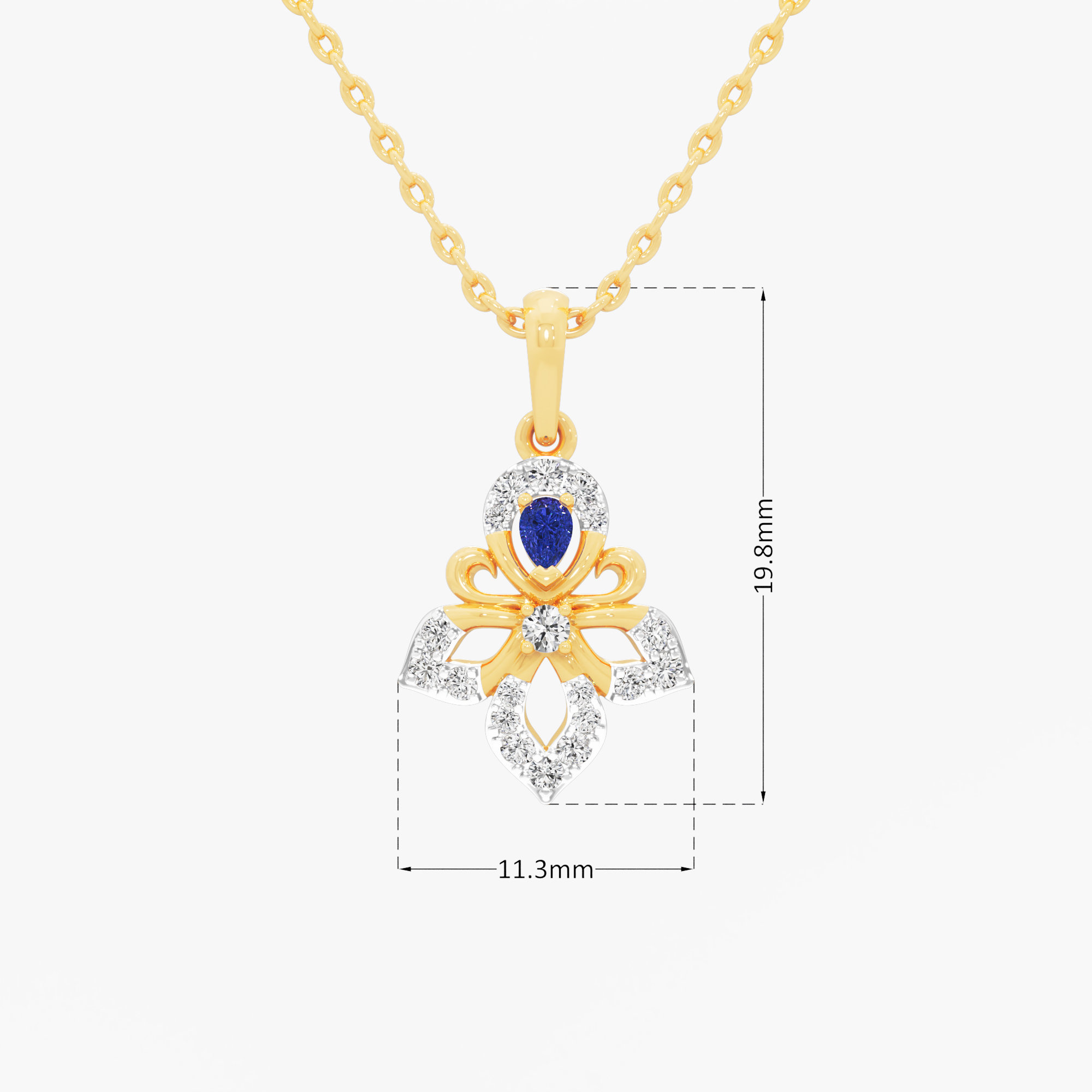 Fleur de Lis Diamond Pendant | Individual Pendant in 9KT Yellow Gold (Diamond Quality: FG-VVS VS)
