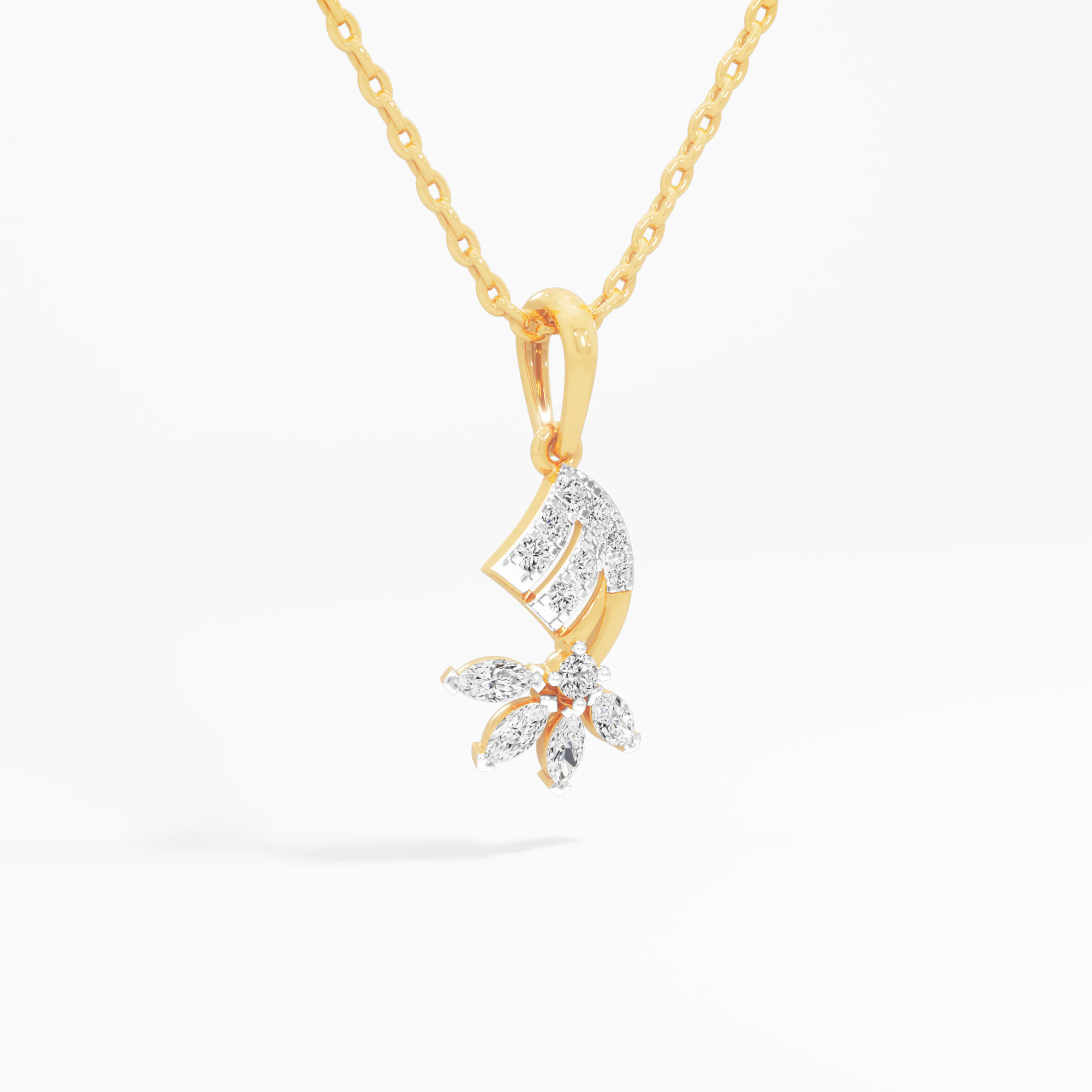 Marquise Scroll Diamond Pendant | Individual Pendant in 9KT Yellow Gold (Diamond Quality: FG-VVS VS)