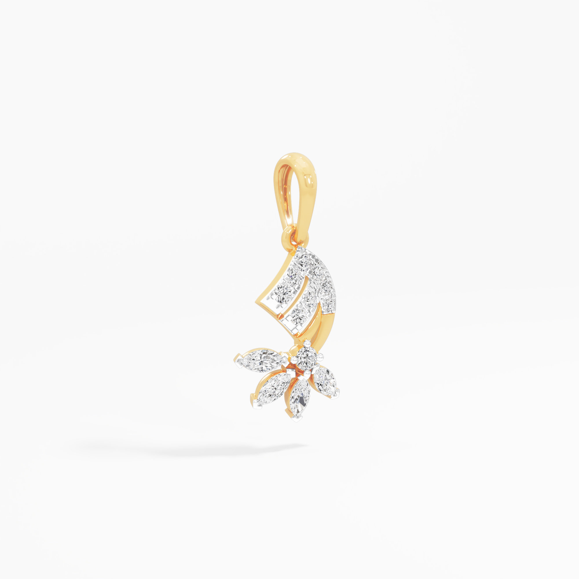 Marquise Scroll Diamond Pendant | Individual Pendant in 9KT Yellow Gold (Diamond Quality: FG-VVS VS)