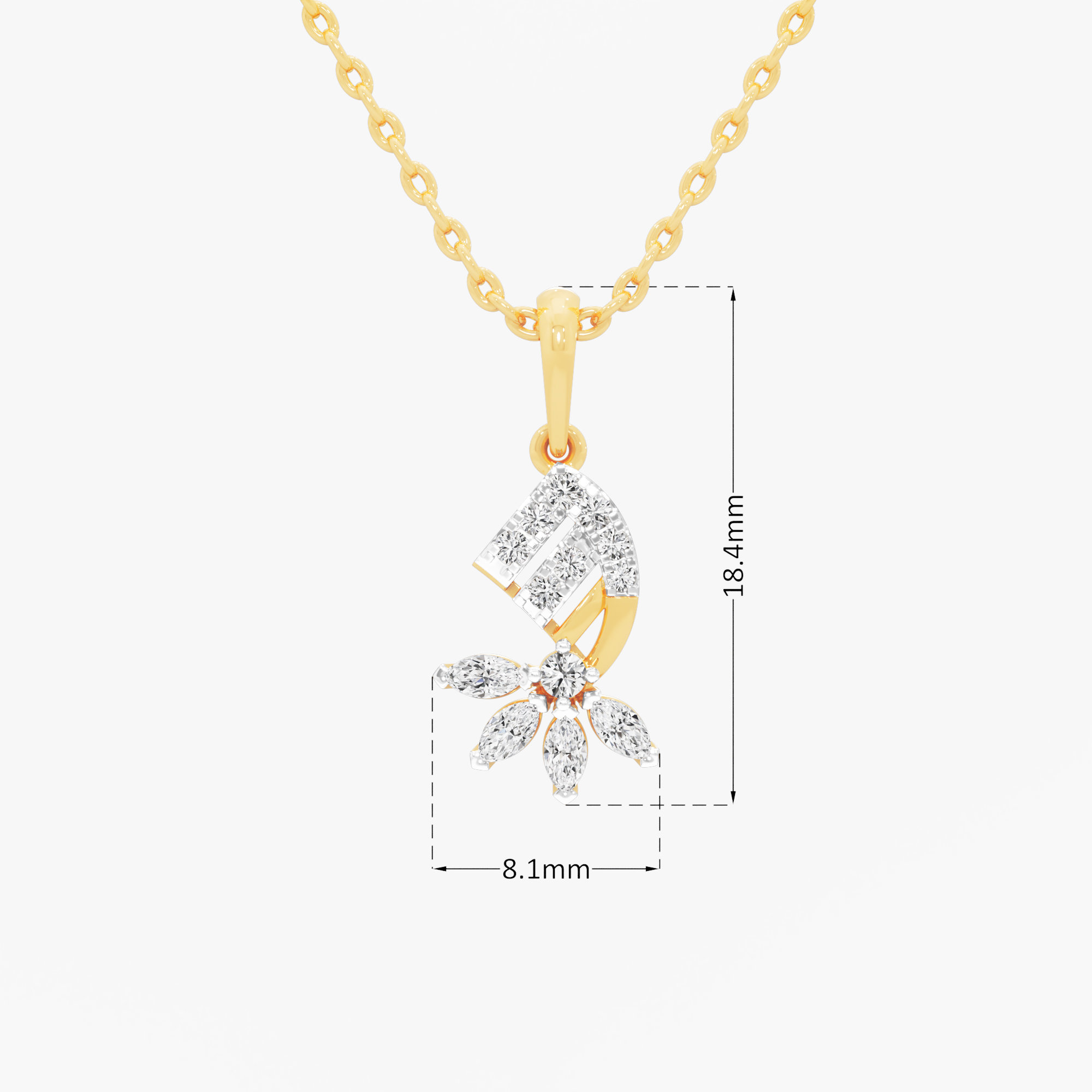 Marquise Scroll Diamond Pendant | Individual Pendant in 9KT Yellow Gold (Diamond Quality: FG-VVS VS)