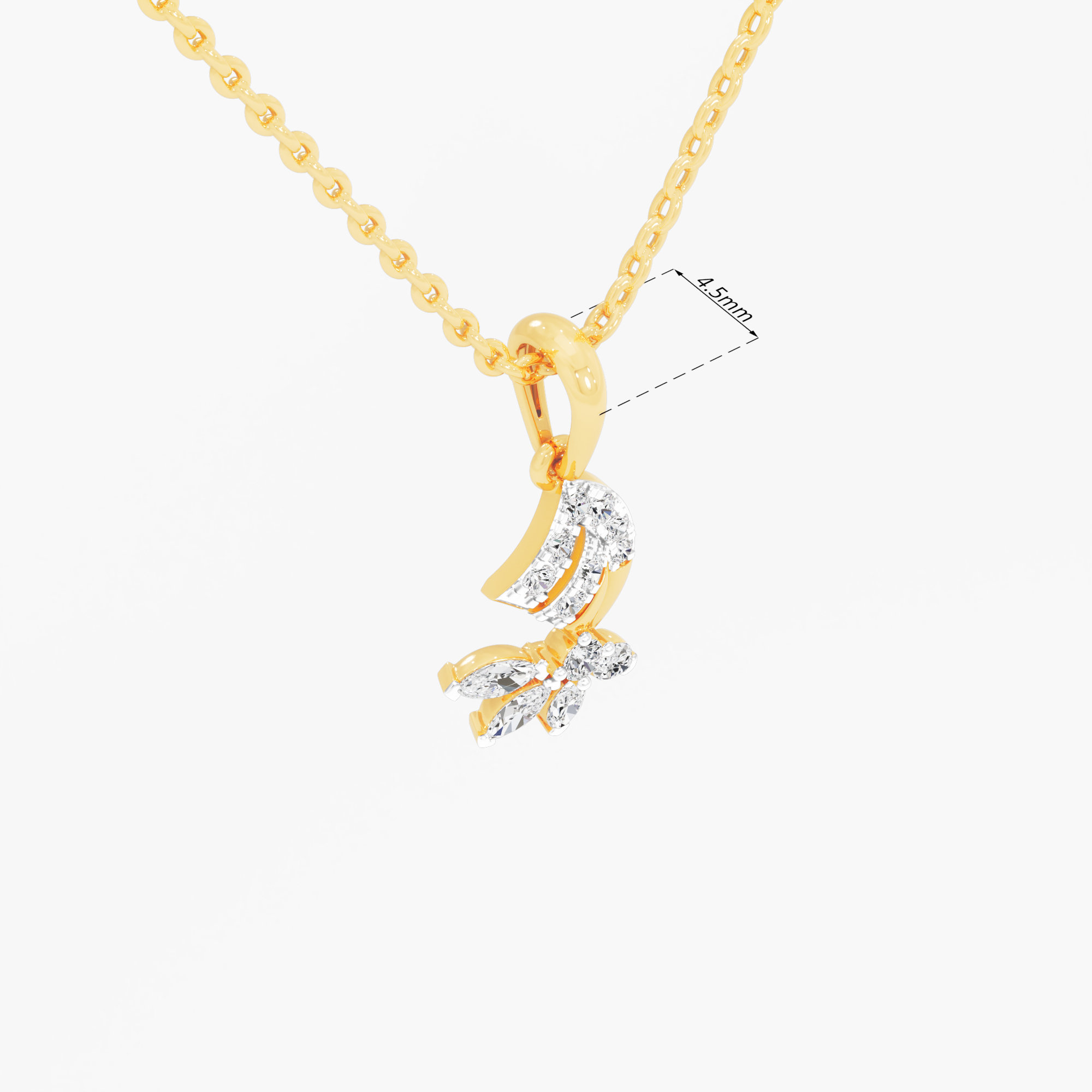 Marquise Scroll Diamond Pendant | Individual Pendant in 9KT Yellow Gold (Diamond Quality: FG-VVS VS)