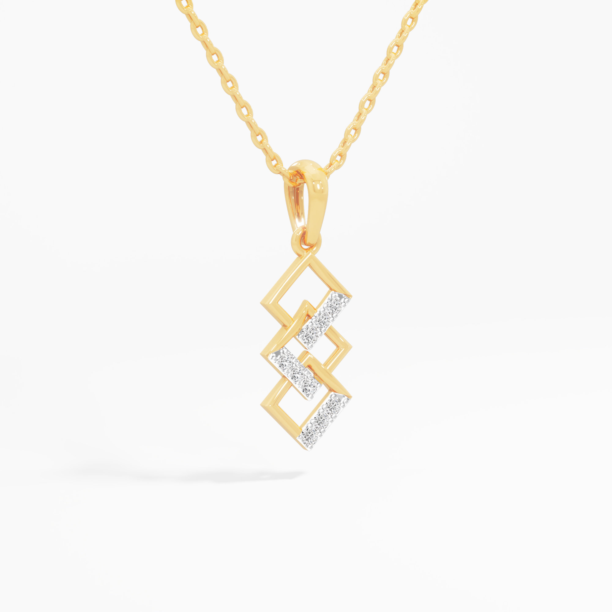 Interlocked Square Diamond Pendant | Individual Pendant in 9KT Yellow Gold (Diamond Quality: FG-VVS VS)