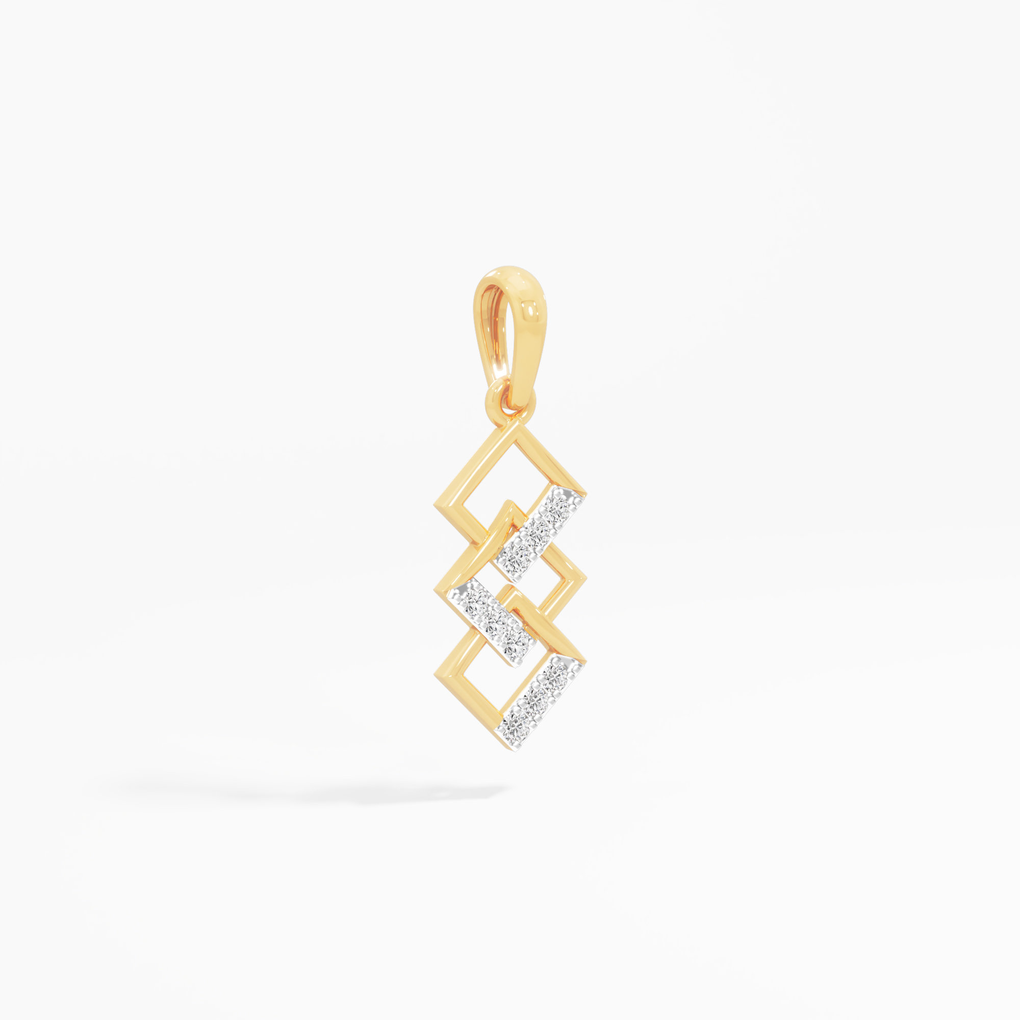 Interlocked Square Diamond Pendant | Individual Pendant in 9KT Yellow Gold (Diamond Quality: FG-VVS VS)